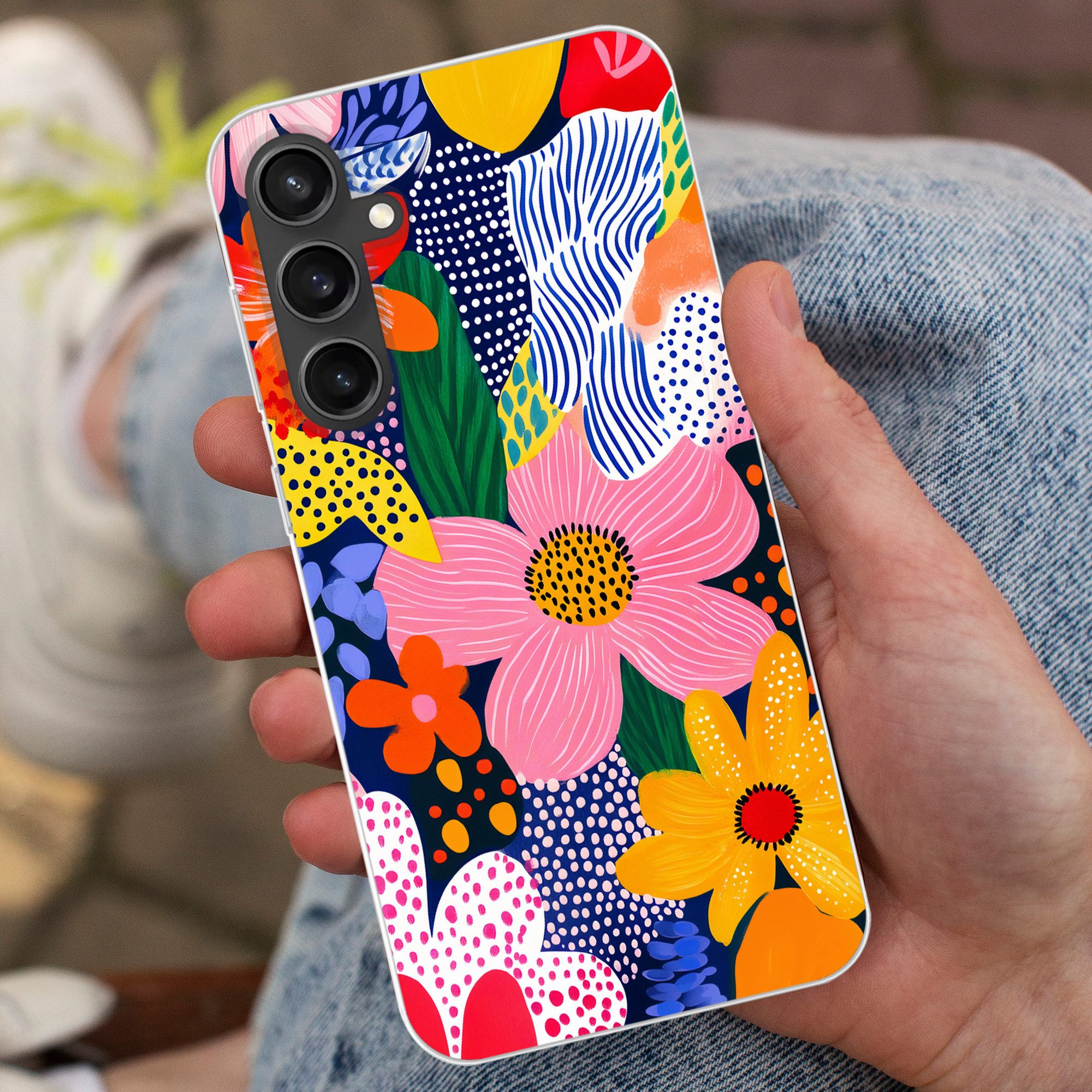 MuchoWow Handyhülle für Samsung Galaxy S23 FE Bunt - Blumen - Abstrakt - Punkte