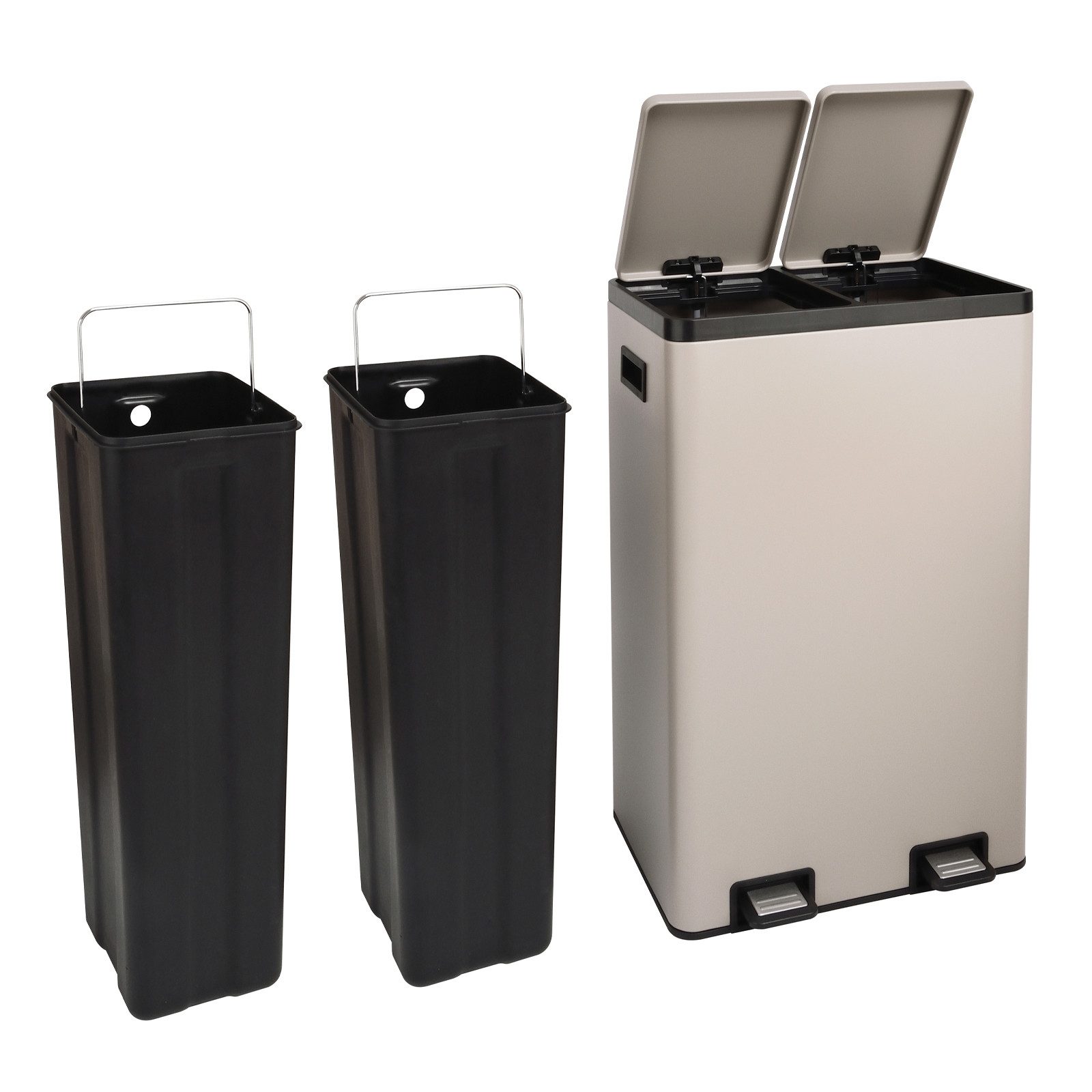 SVITA Mülltrennsystem, Mülleimer, 60L, Softclose-Deckel, Pedal, Taupe