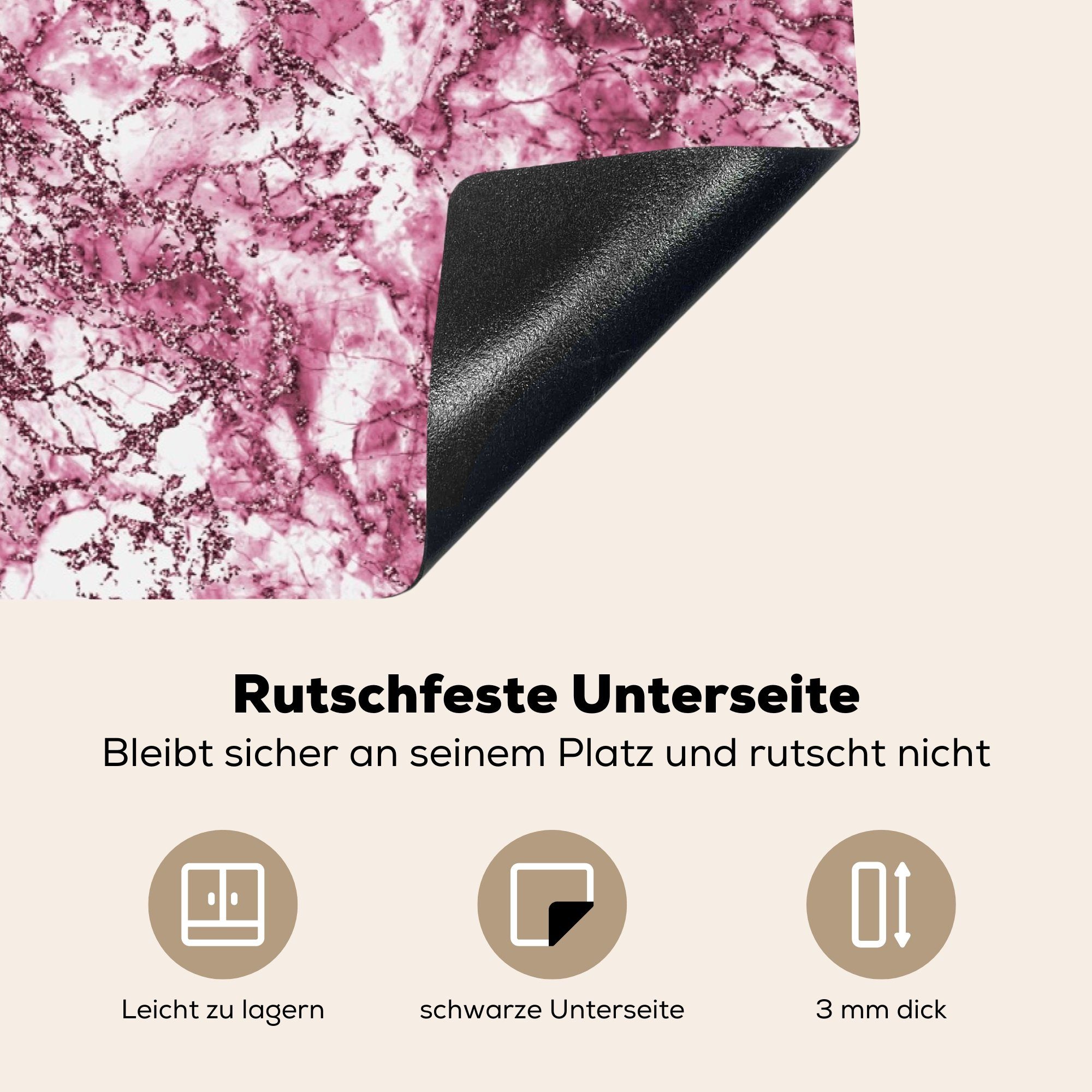 küche, tlg), Induktionskochfeld Rosa MuchoWow - 81x52 cm, Herdblende-/Abdeckplatte Schutz (1 - Luxus, die Vinyl, Ceranfeldabdeckung Marmor für