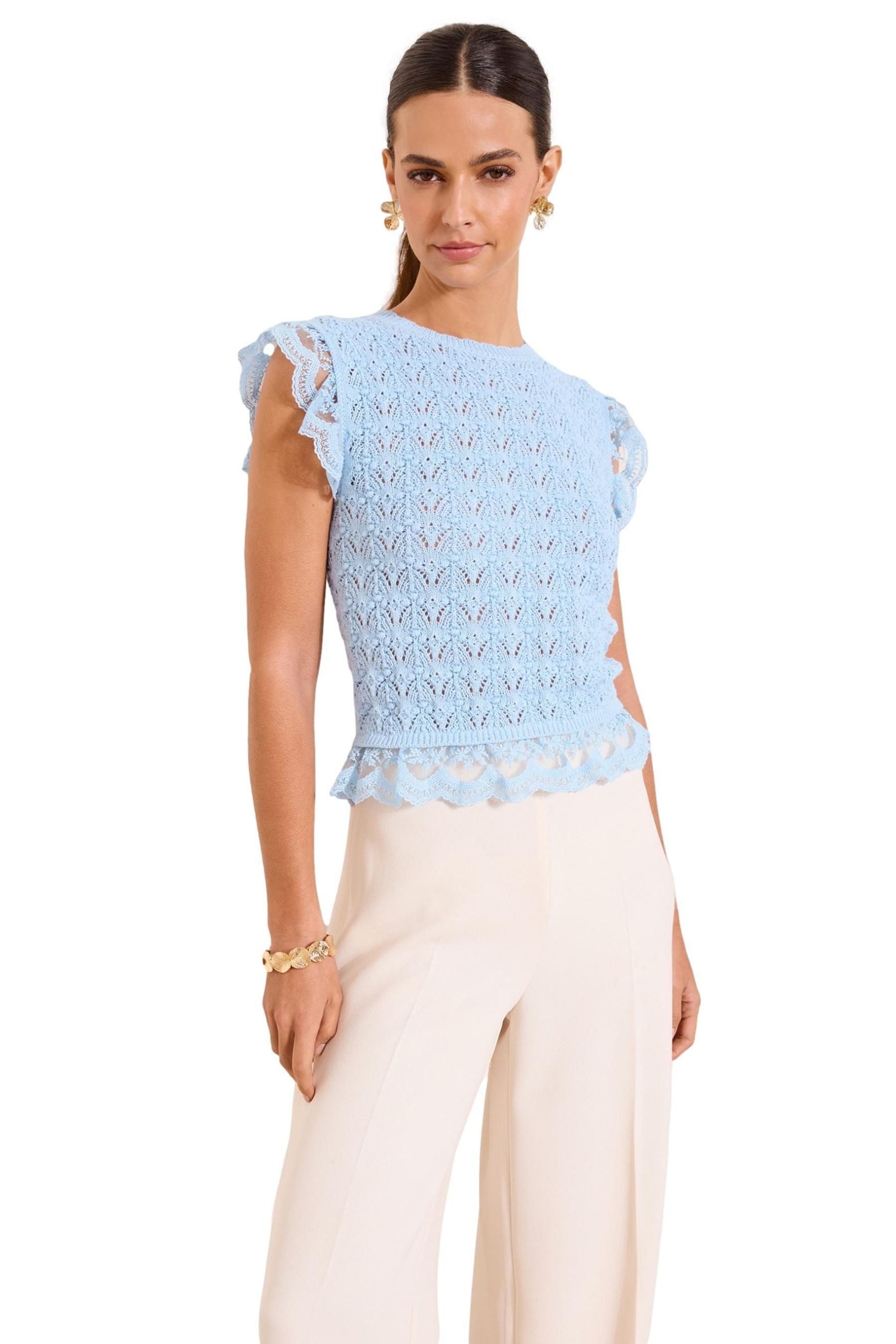 LIPSY T-Shirt Lipsy Strickoberteil mit Häkelei und Spitze (1-tlg)