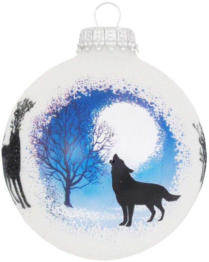 Krebs Glas Lauscha Weihnachtsbaumkugel CBK50420, Weihnachtsdeko,  Christbaumschmuck, Christbaumkugeln Glas (4 St), mit Wolf im Wald | Weihnachtskugeln