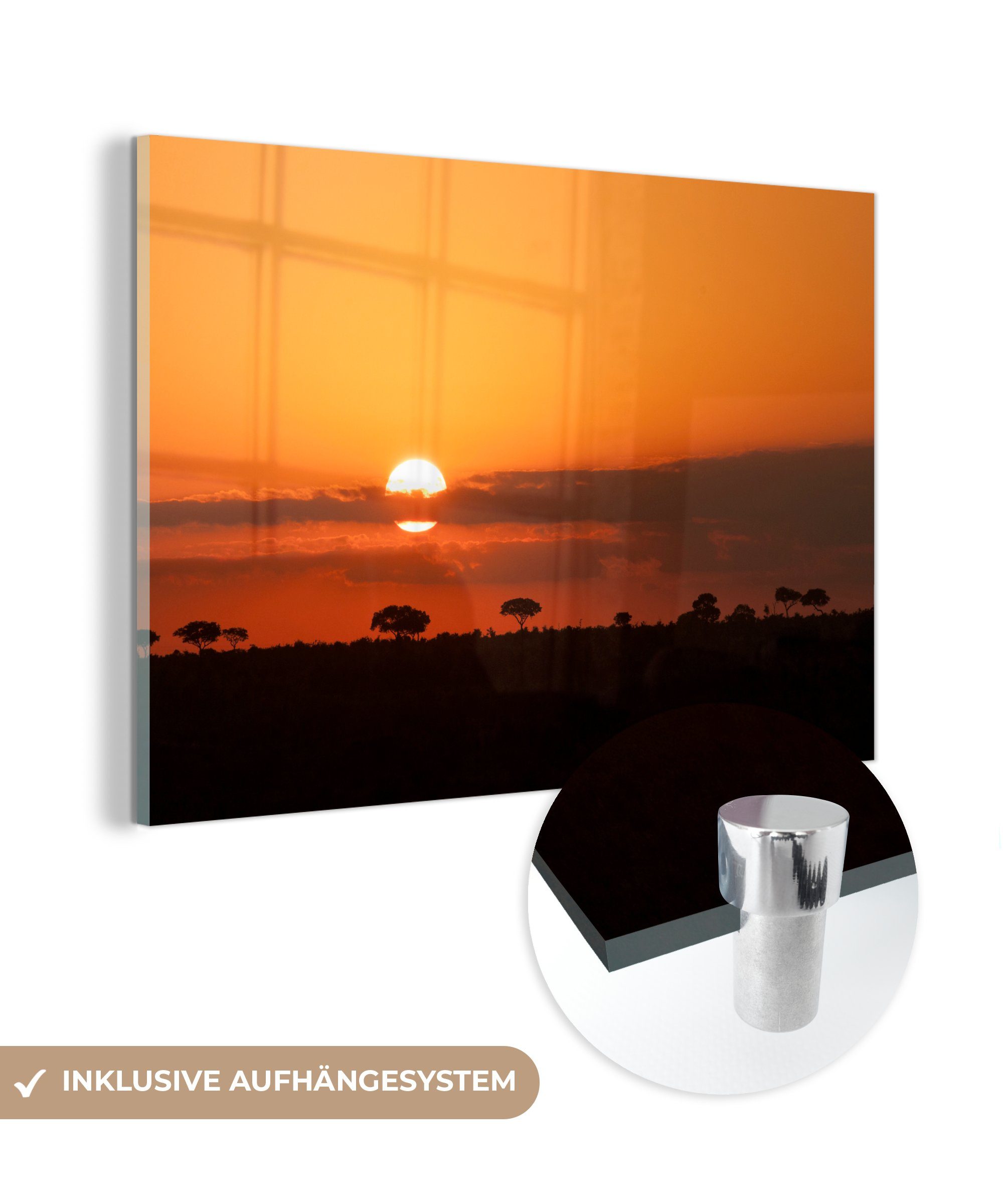 MuchoWow Acrylglasbild Silhouette mit südafrikanischen Bäumen im Hintergrund im Kruger, (1 St), Acrylglasbilder Wohnzimmer & Schlafzimmer