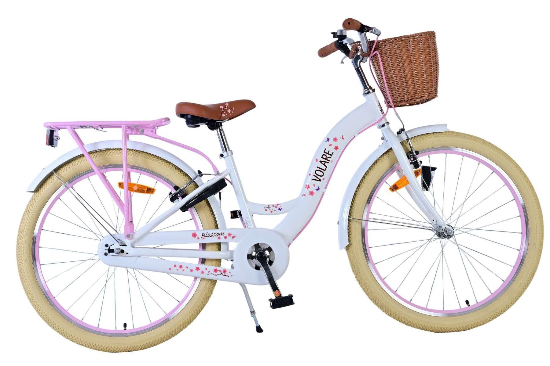 Volare Kinderfahrrad Volare Blossom Kinderfahrrad für Mädchen - 24 Zoll in Weiß, Geschlossener Kettenschutz, höhenverstellbarer Lenker