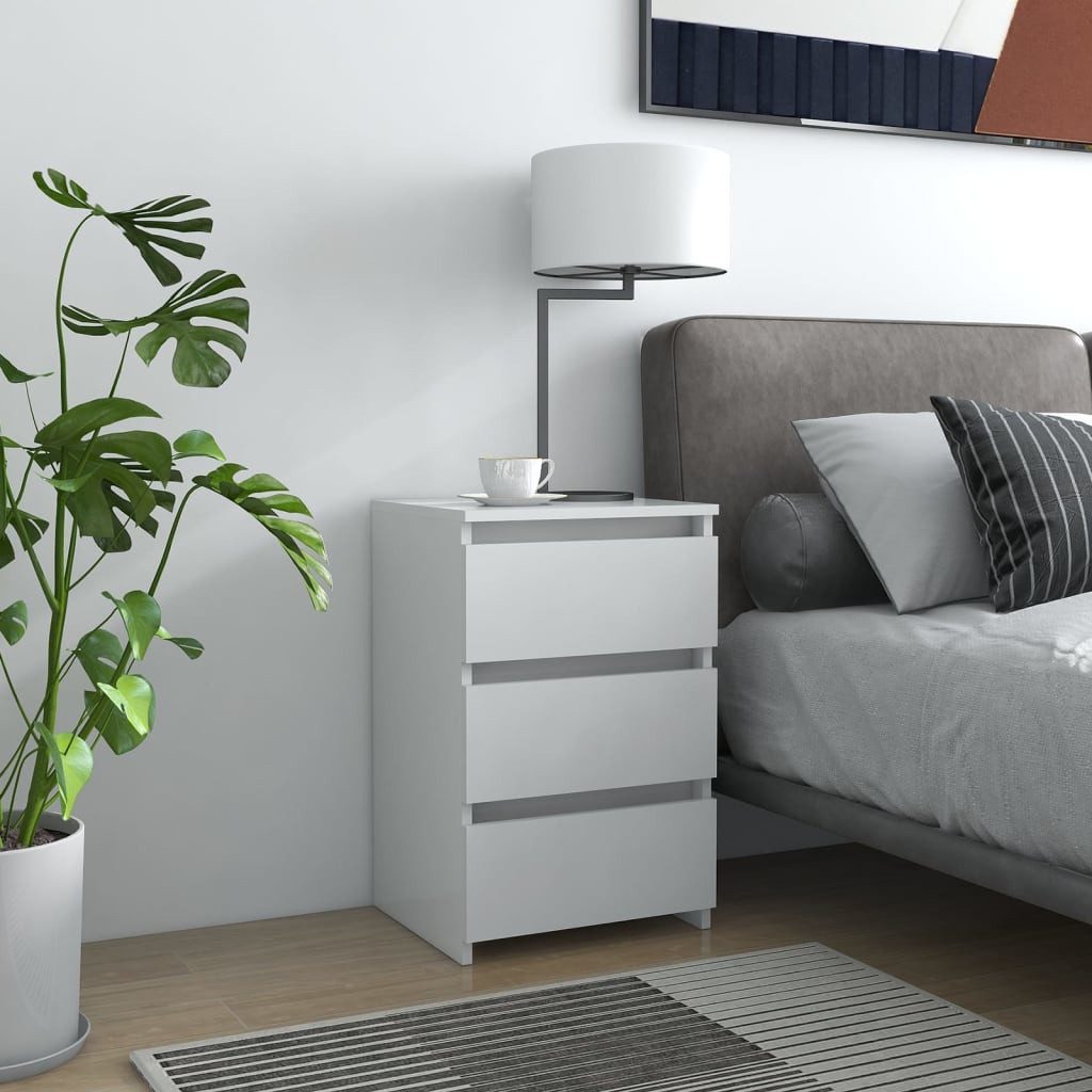 furnicato Nachttisch Nachtschrank 40 x 35 x 62,5 cm Weiß (1-St), Nachttisch mit drei Schubladen und viel Stauraum für dein Schlafzimmer