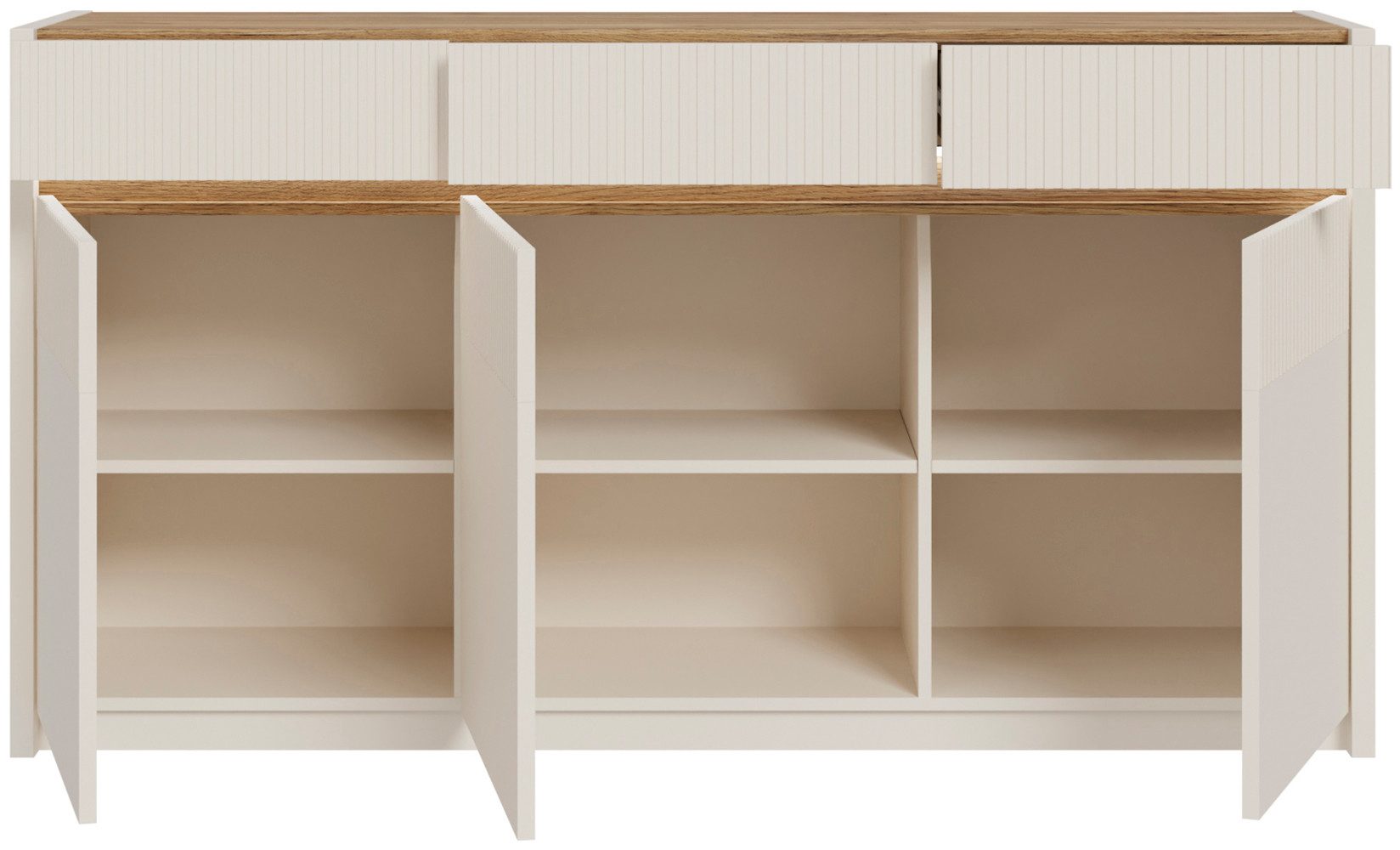 FORTE Sideboard Oak Squere Sideboard Soft Close, SK Vollauszug, B/H/T 160/85,9/41,5 cm Beleuchtung, Soft Close, Lamellenoptik