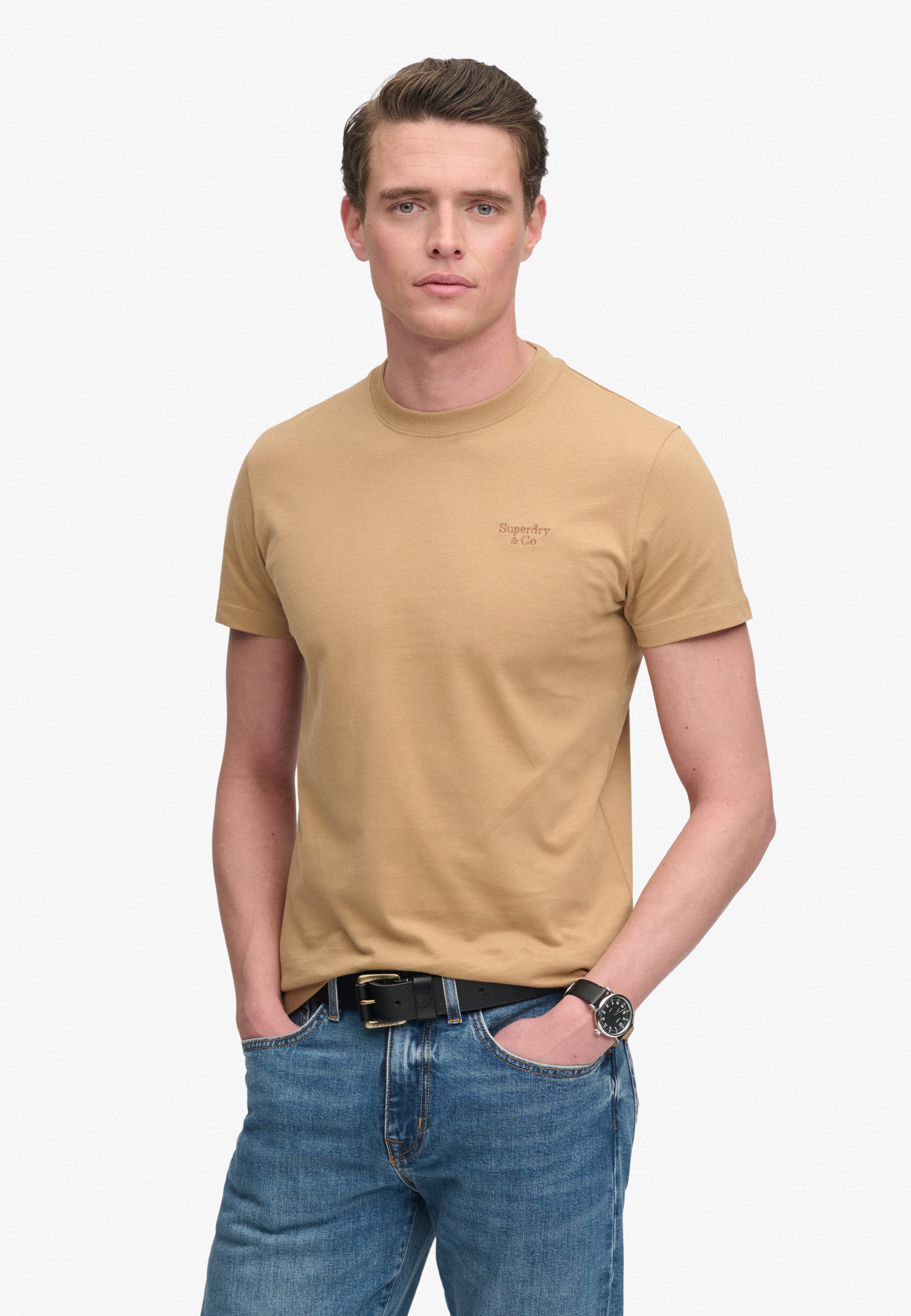 Superdry Rundhalsshirt ESSENTIAL SERIF LOGO EMB TEE Baumwolle, regular fit