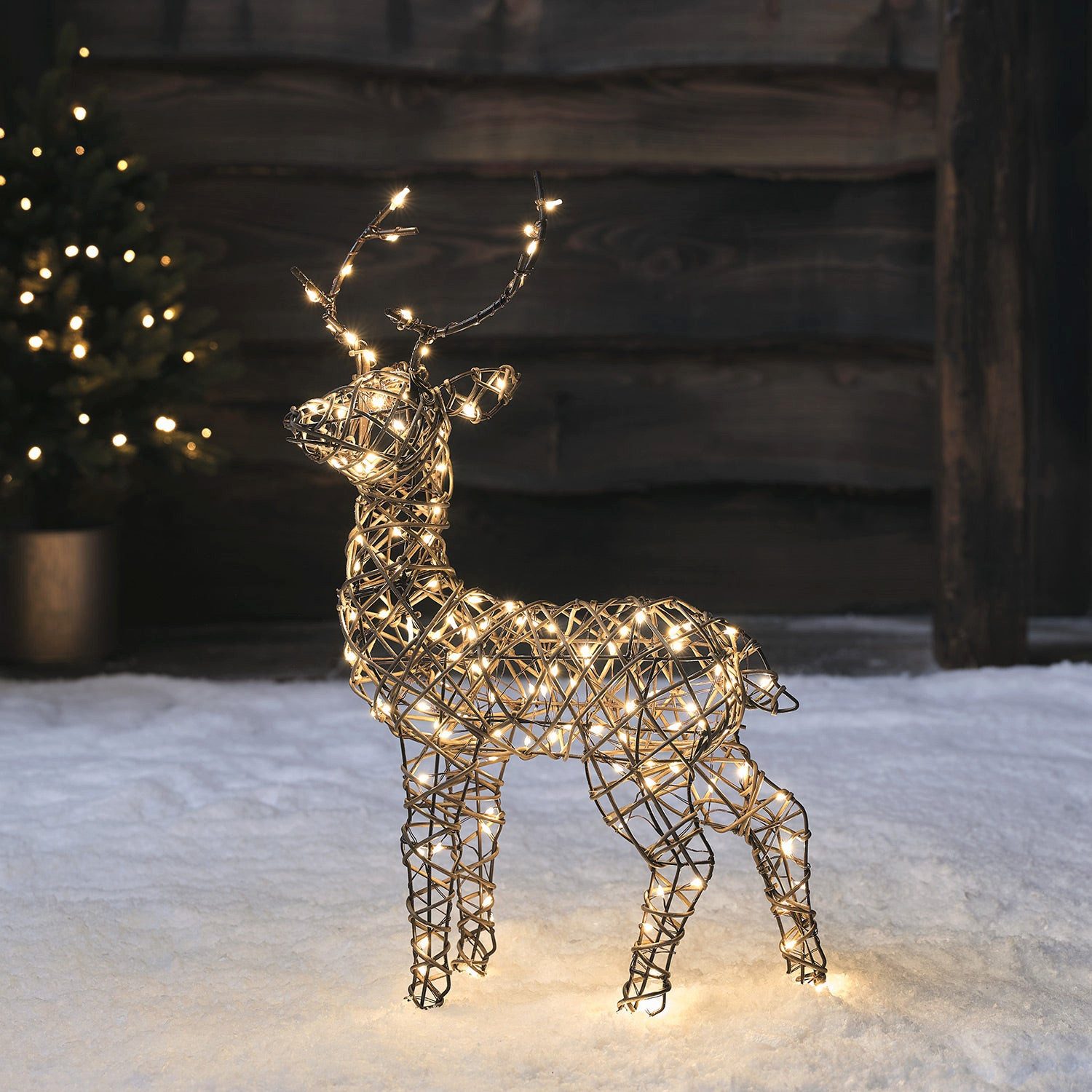 Lights4fun LED-Dekofigur Mini LED-Rentier Hirsch Studley, Weihnachtsbeleuchtung, (H) 56 x (L) 33 x (B) 10cm