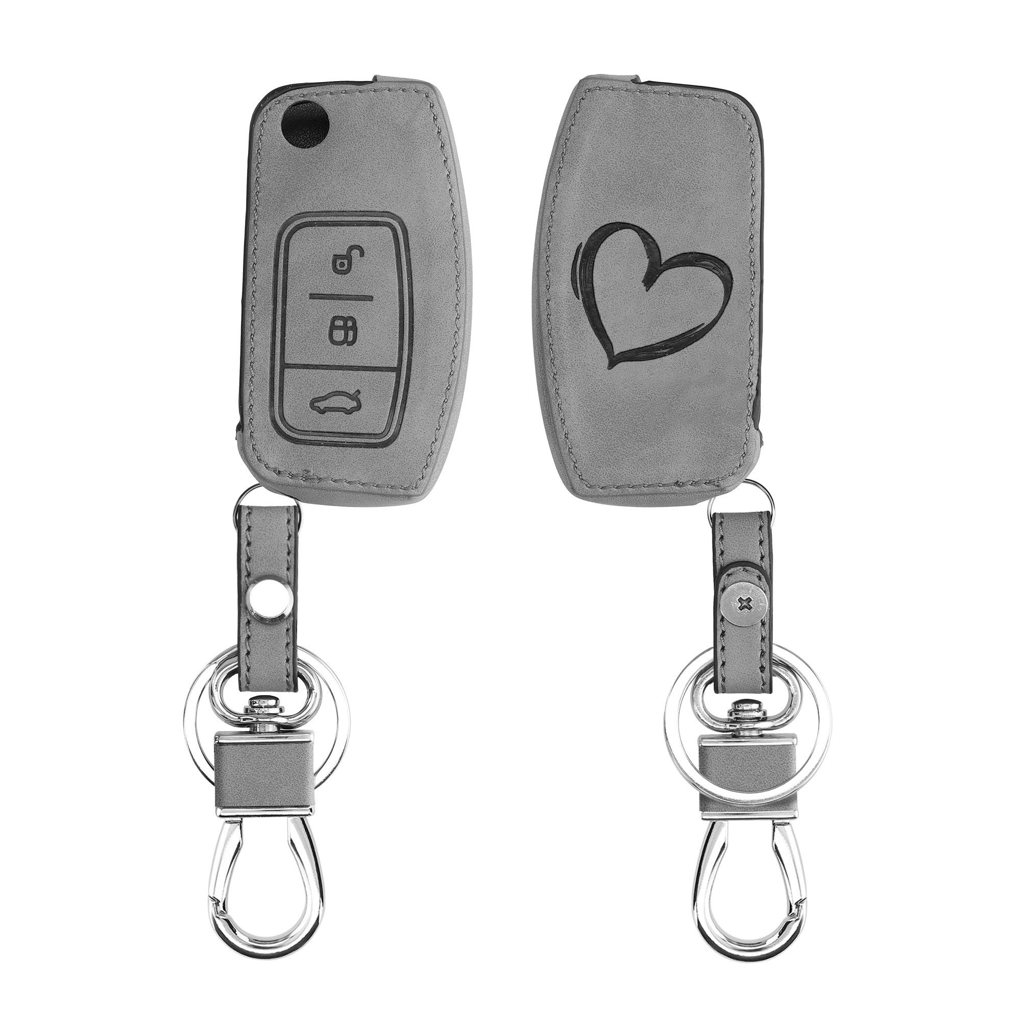 kwmobile Schlüsseltasche Autoschlüssel Hülle für Ford, Nubuklederoptik - Kunstleder Schutzhülle Schlüsselhülle Cover für Ford Grau