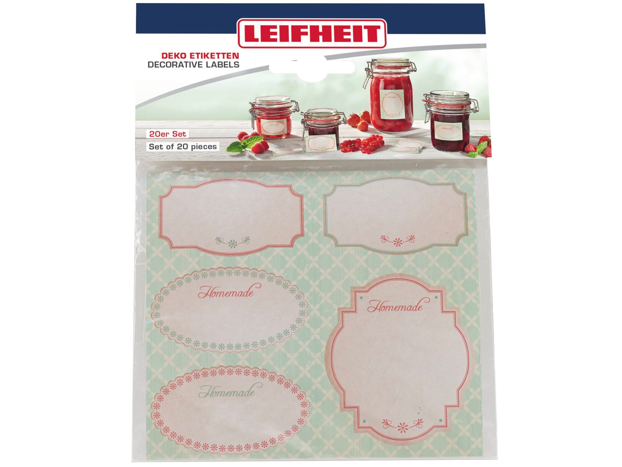 Leifheit Einmachglas Deko Etiketten Pastell, Papier, (20-tlg), 20 Etiketten, Beschriften von Einmachgläsern, verschiedene Größen