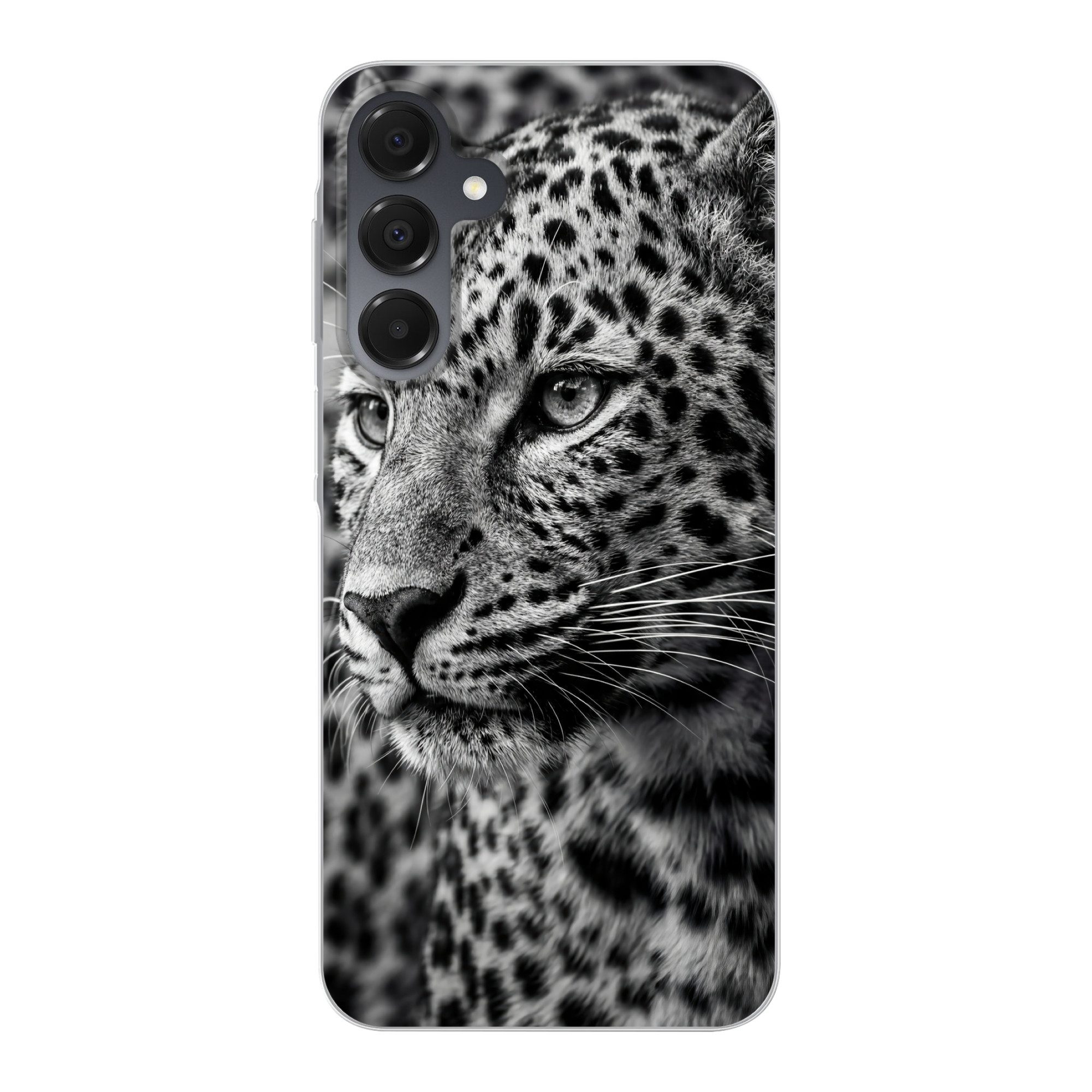 MuchoWow Handyhülle für Samsung Galaxy A16 5G Leopard - Schwarz - Weiß - Auge, Phone Case, Silikon, Schutzhülle Dünn