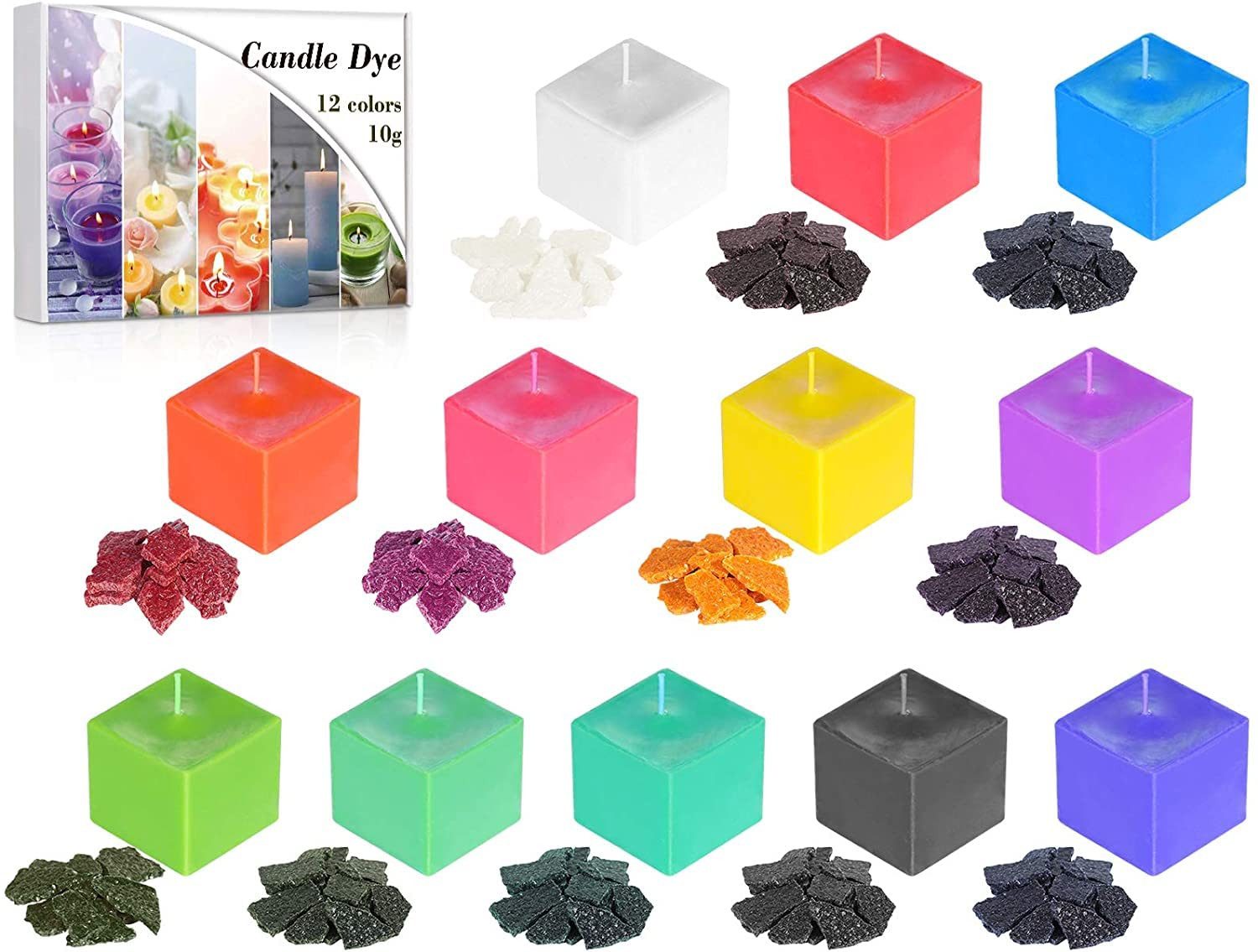 Bastelnaturmaterial 12 Farben Wachsfarbe für Kerzen, 10g Wachs schmelzen Farbstoffe