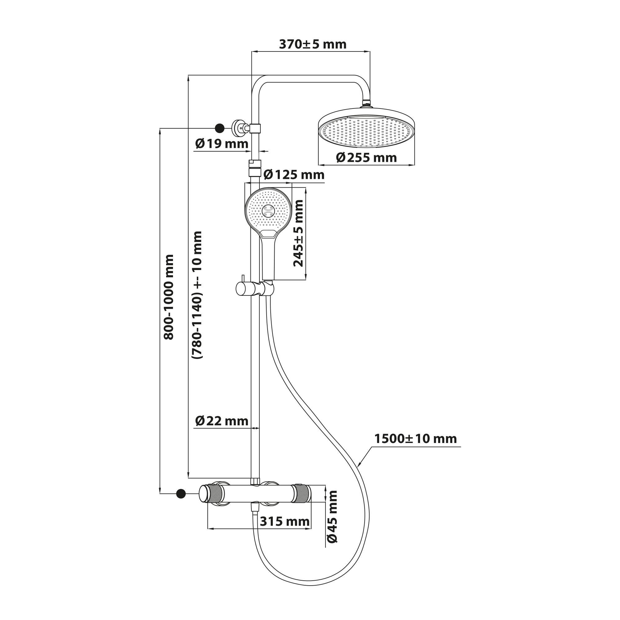 SCHÖNER WOHNEN-Kollektion Duschsystem GLAIA mit Thermostat, Höhe 118.5 cm, Chrom, Duscharmatur Komplettset mit Regendusche