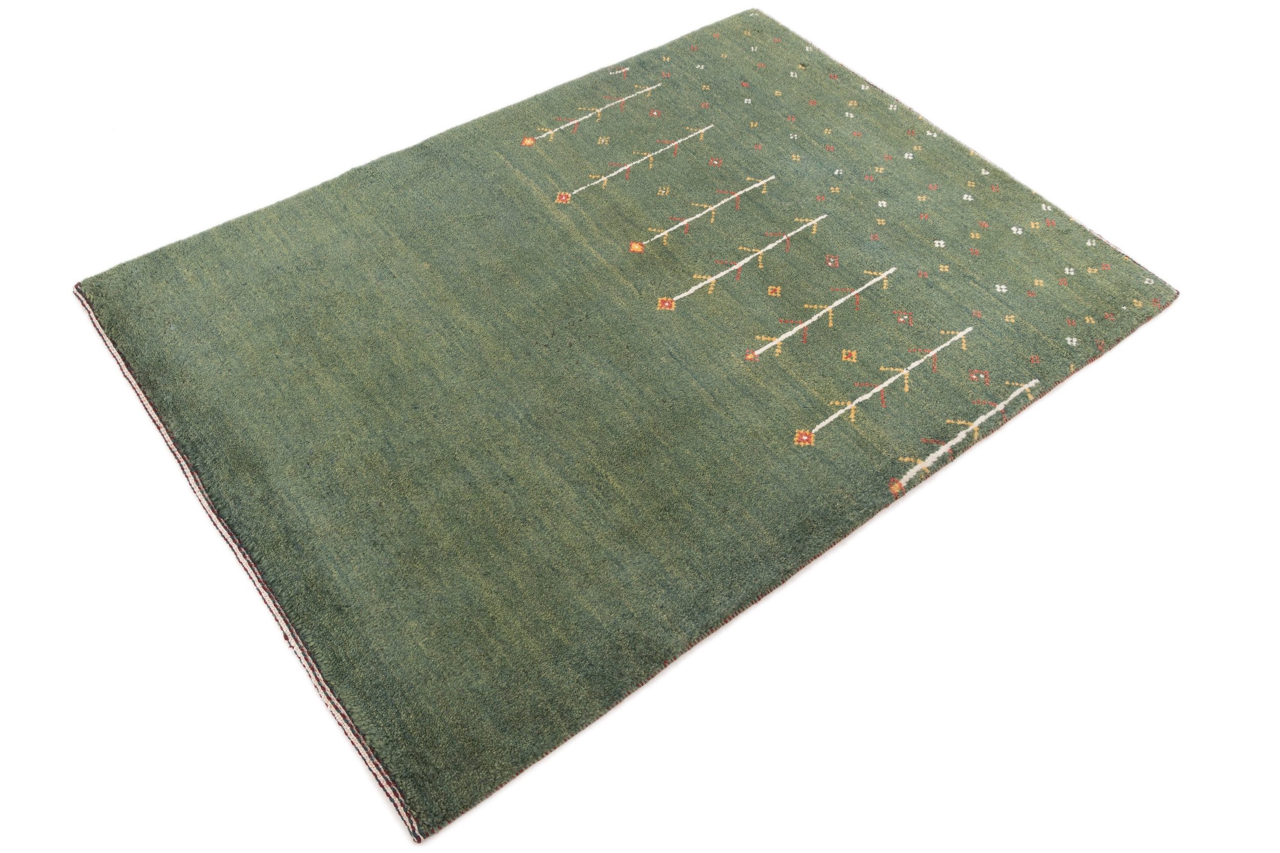 CABBEL Wollteppich Premium Perser Gabbeh Teppich Grün 82x117 cm, Rechteckig, Höhe: 20 mm, Handgeknüpftes Unikat aus 100% Wolle – langlebig und natürlich