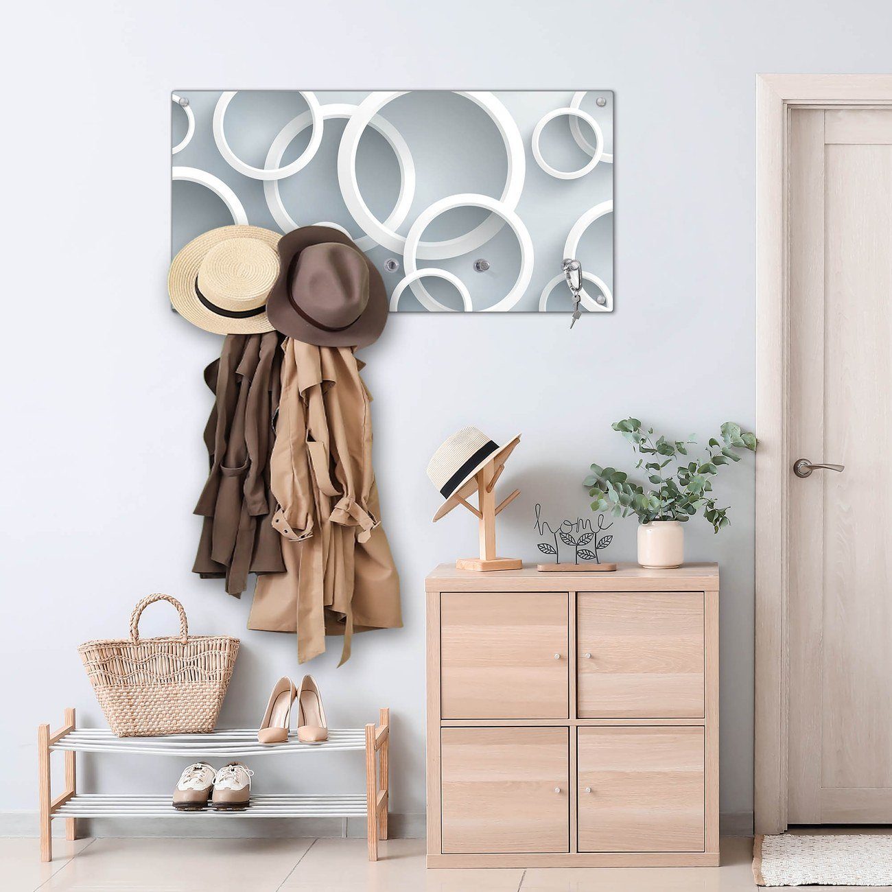 banjado Garderobenleiste Glas Weiße Ringe (Wandgarderobe, günstig online kaufen