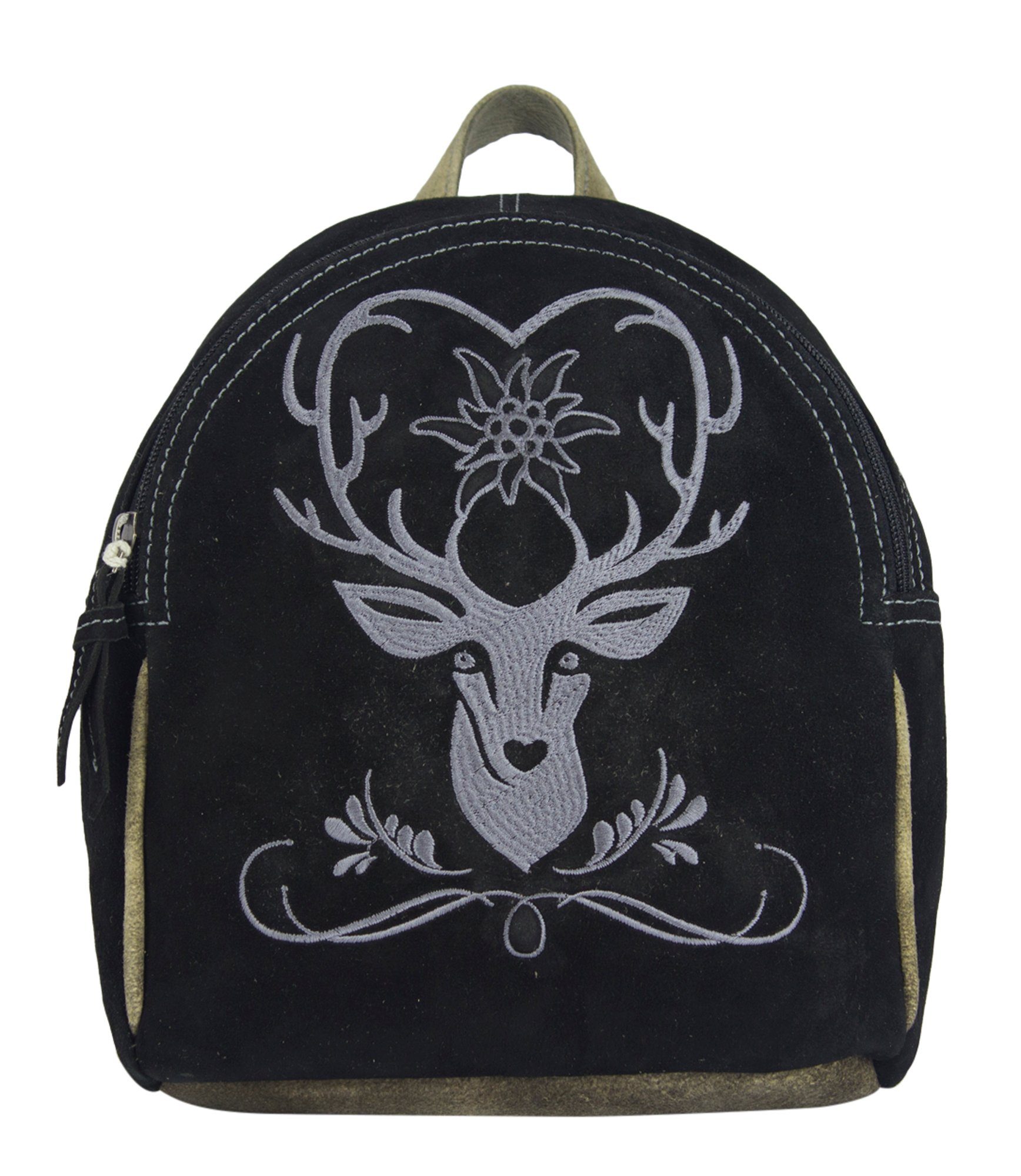 Cityrucksack schöne Rucksack, Große Backpack aus Leder, Cityrucksack mit Trachtenmotiven besticket, Leder Rucksack mit Trachtenmotive Stickerei, Reh Motiv.