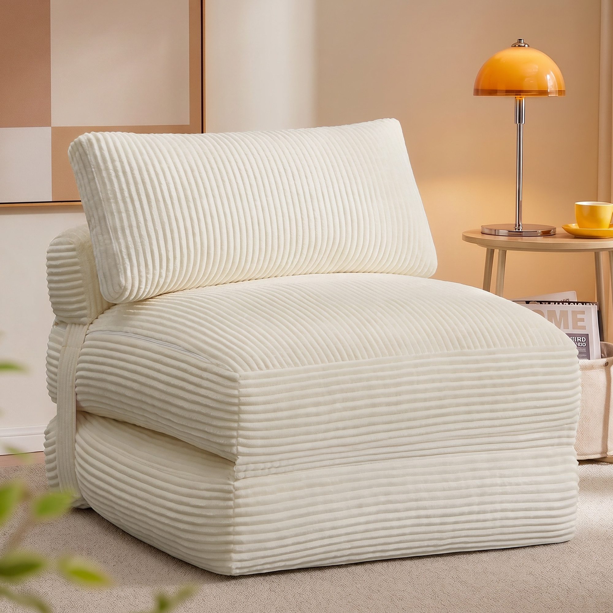 VASAGLE Schlafsofa Schlafsessel aus Cord und Schaumstoff, Faltbares Sofabett mit Kissen, 89 x 89 x 78 cm / 89 x 195 x 43 cm
