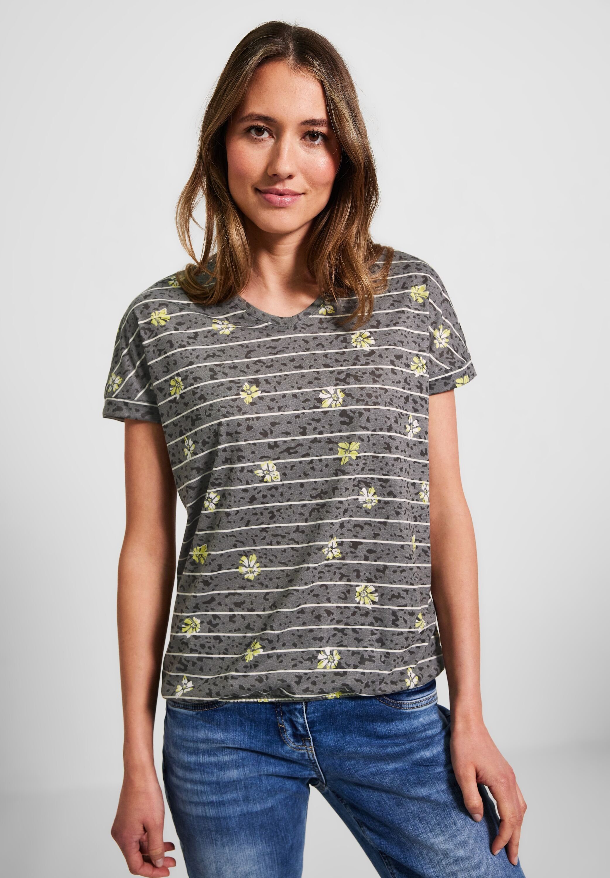 Cecil T-Shirt mit Elastiksaum burn out easy khaki | V-Shirts