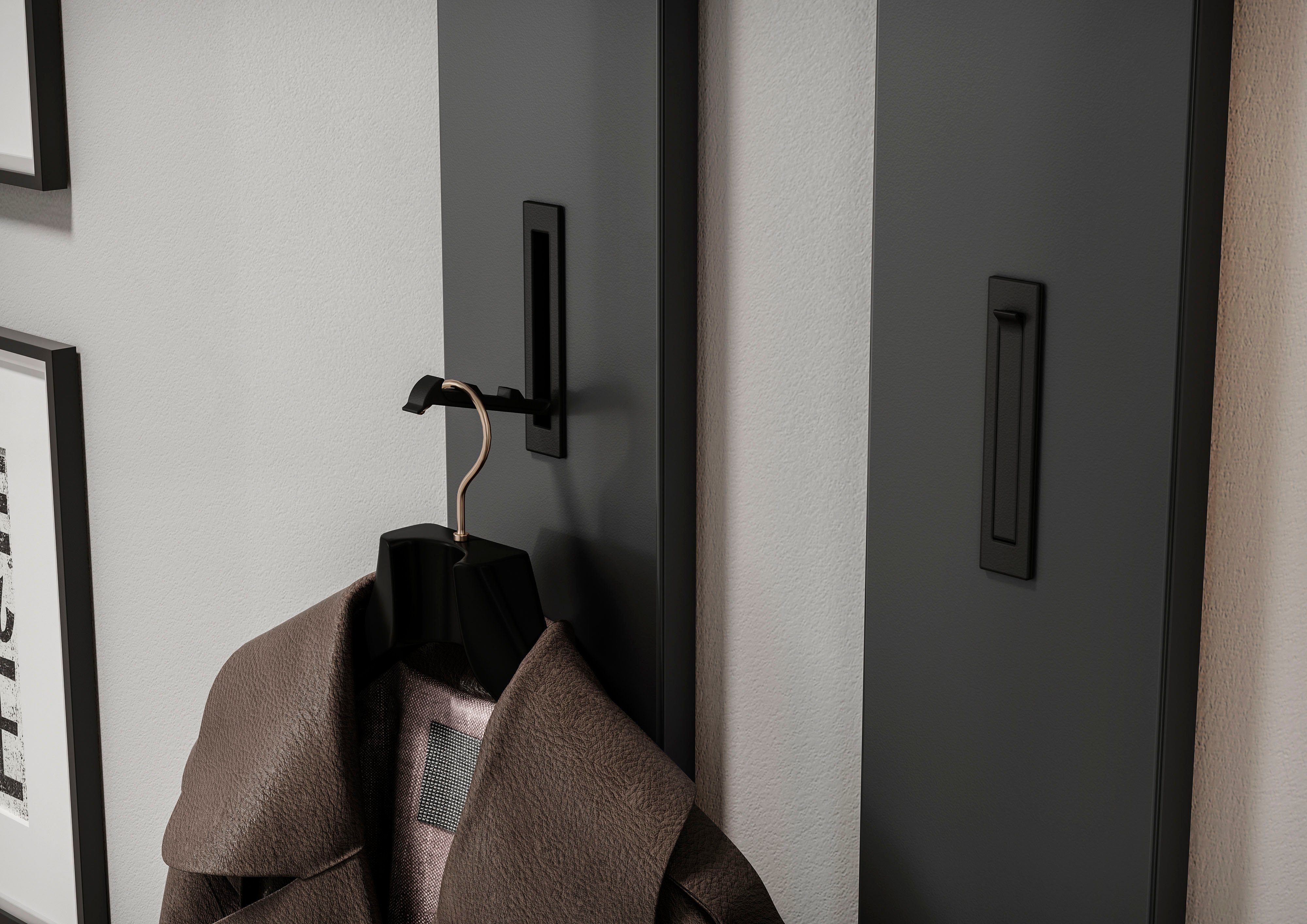 GERMANIA Garderoben-Set Ameca, 3-St), geringe grau Tiefe Garderobenpaneel, Mehrzweckschrank, (Set, Spiegel mit und