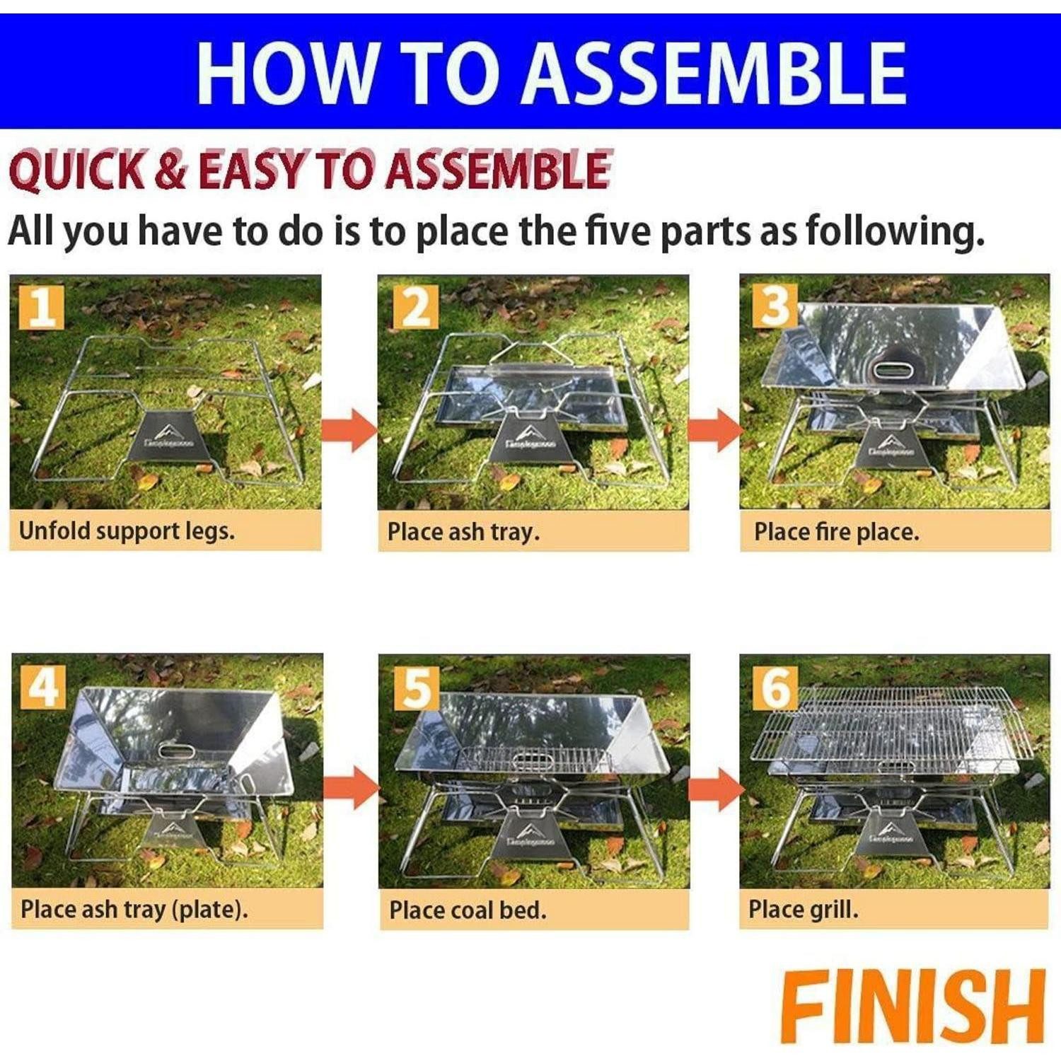 LuxusKollektion Kaminofen-Erweiterungssegmet Tragbarer Edelstahl Camping-Grill faltbar Holzkohle 50,8 x 33 cm