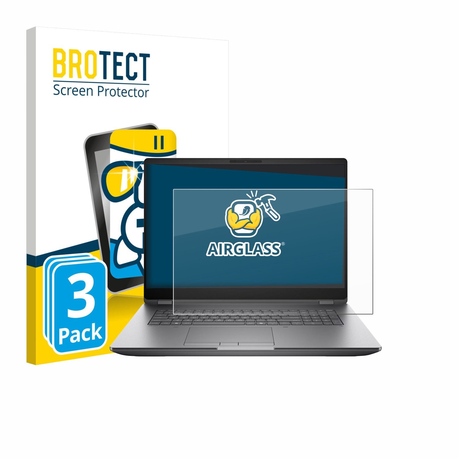 BROTECT Displayschutzglas Folie für HP Zbook Fury G1i 16, 3 Stück, Schutzfolie Glas Panzer Display Schutz klar