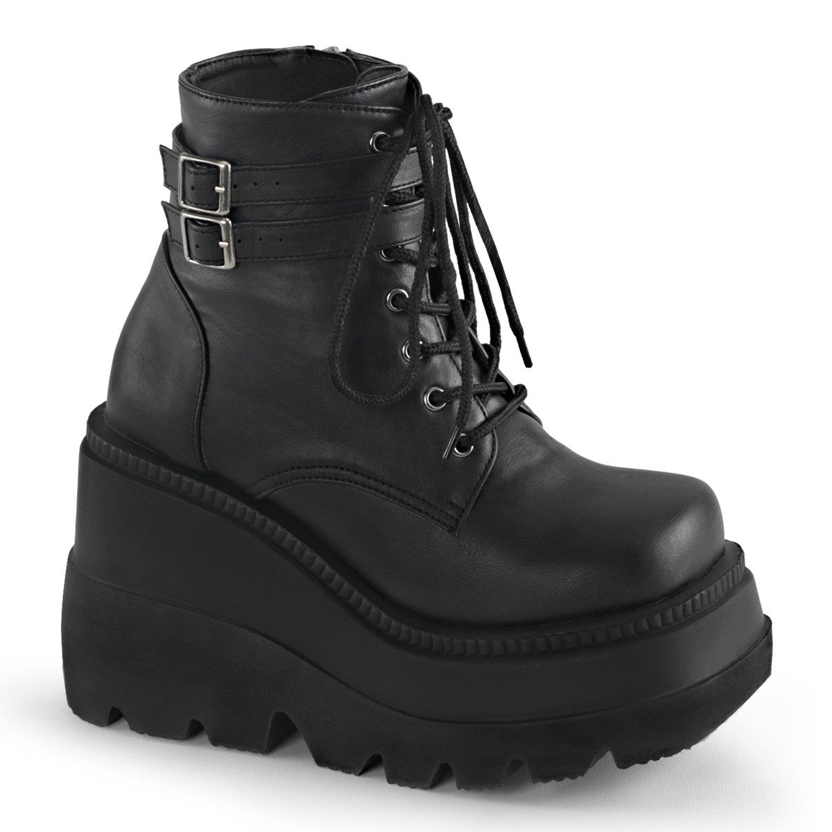 DemoniaCult Sale SHAKER-52 DemoniaCult Damen Keil-Plateau Schnürstiefeletten schwa High-Heel-Stiefel