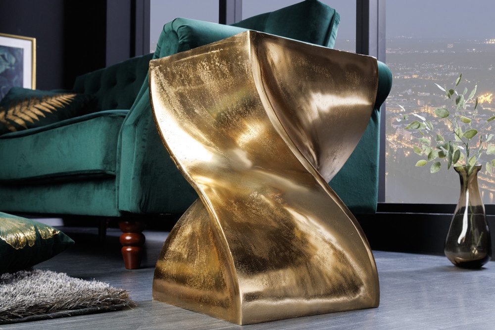 riess-ambiente Beistelltisch TWIST 45cm gold · handmade Nachttisch aus Aluminium Sitzhocker, Hocker · Beistelltisch · Metall · Modern Design · poliert · eckig