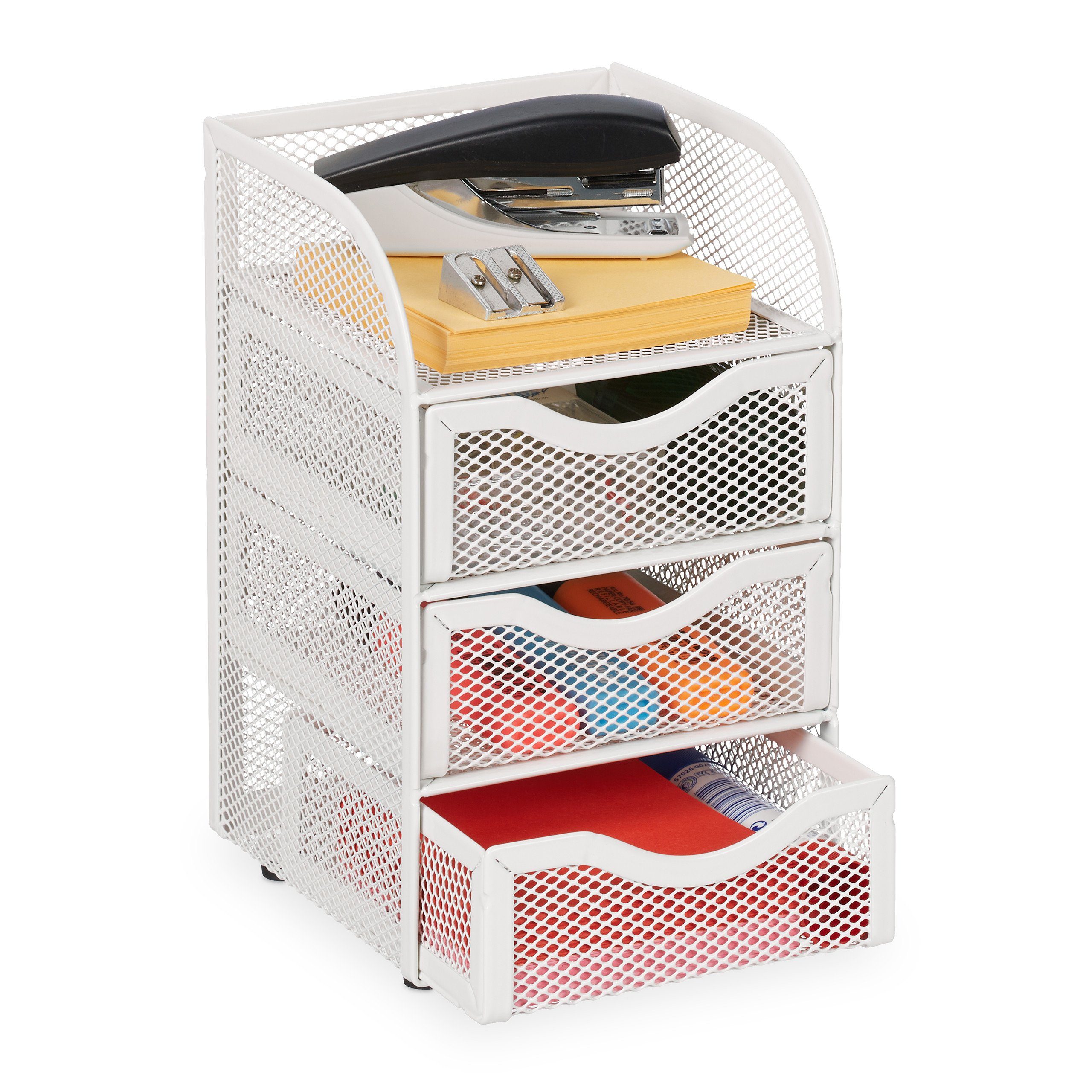 relaxdays Schubladenbox Schreibtisch Organizer mit 4 Fächern