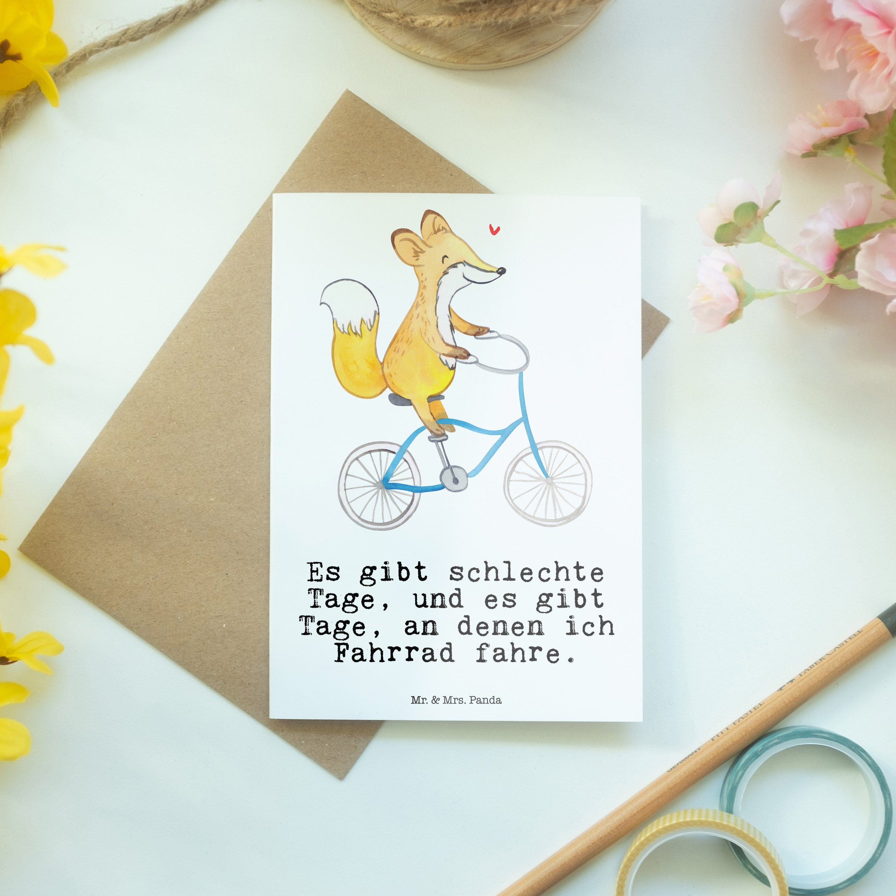 Mr. & Mrs. Fahrrad Geschenk, Panda Grußkarte Radeln, - Fuchs Mountainbiking Tage fahren - Weiß