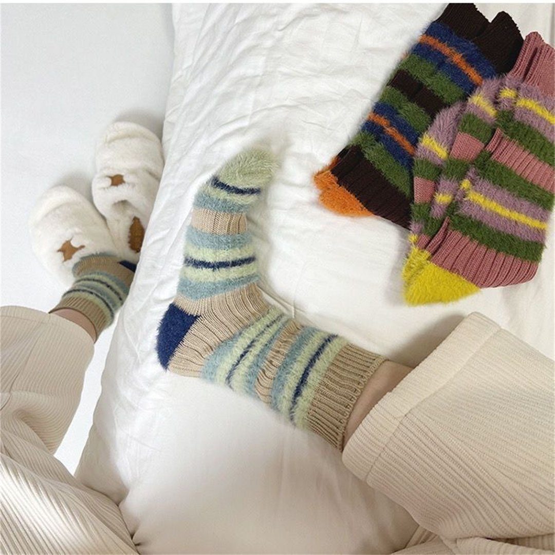der Damen-Socken Wade Herbst (1-Paar) Winter der und Tennissocken Farbblockdesign in Gestreifte, warme Socken im L.Ru UG Warme Mitte für