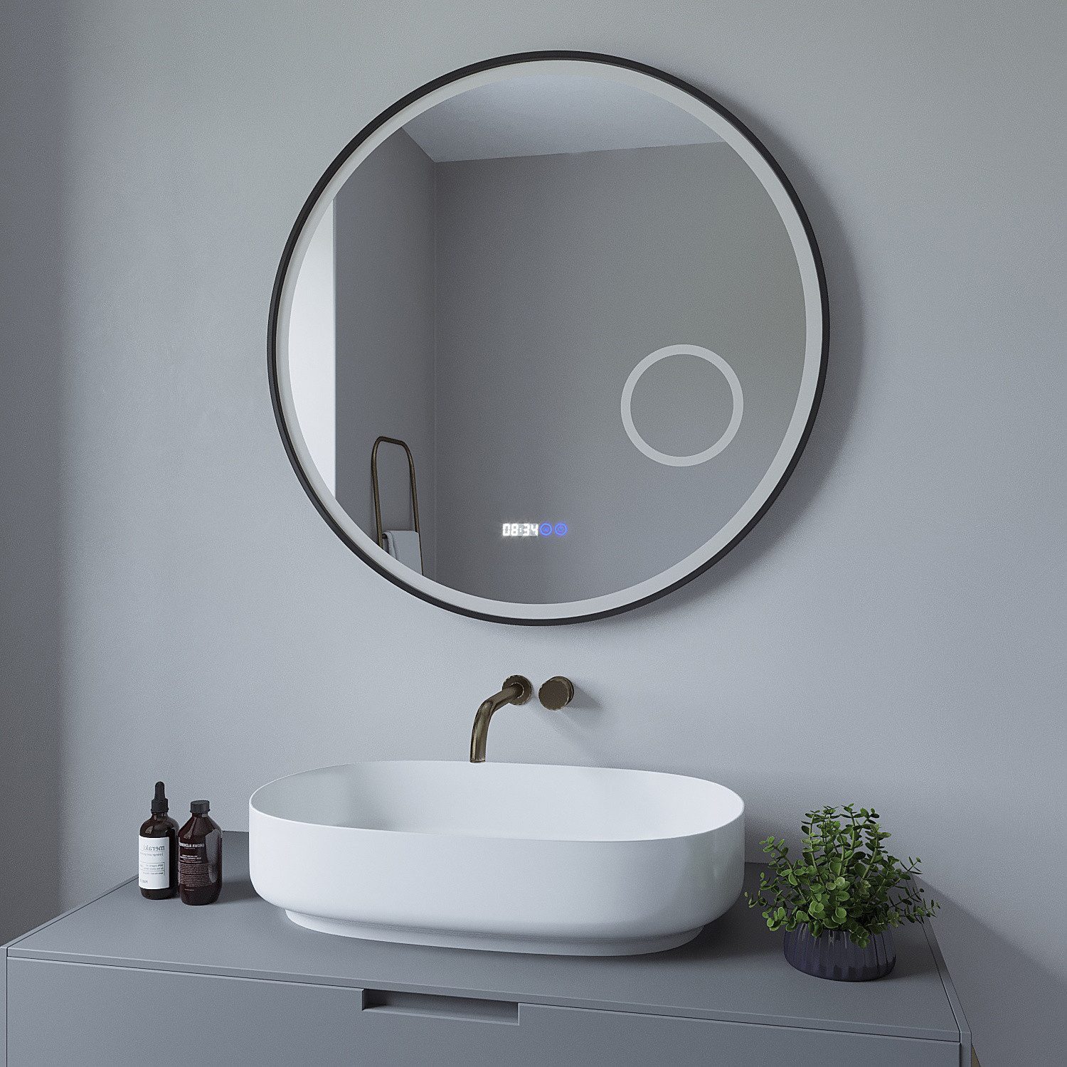 AQUALAVOS Badspiegel Rund Spiegel LED Badspiegel mit Beleuchtung Φ 80 cm Ba günstig online kaufen