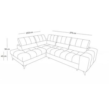 Fun Möbel Ecksofa Schlafsofa Sofa SPARKS in Stoff Infinity, Einstellbare Kopfstützen, inkl. Schlaffunktion mit Bettkasten, Rundumbezug