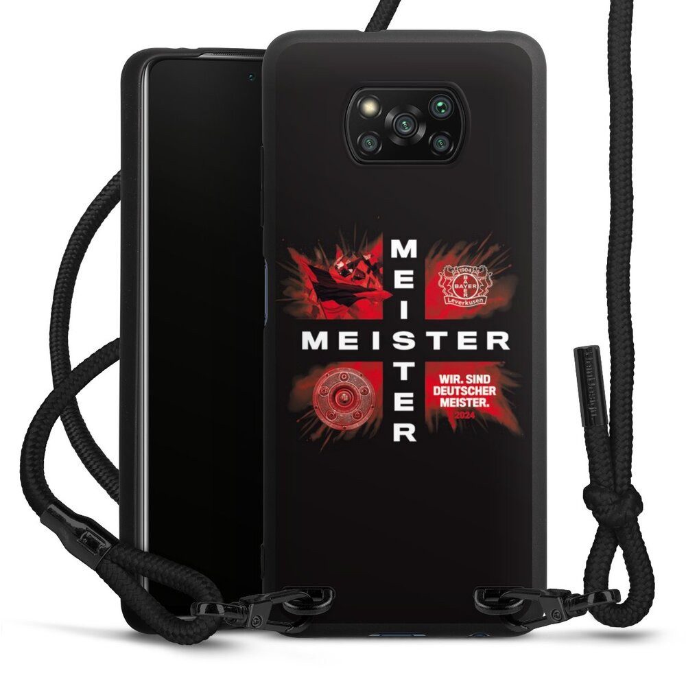 DeinDesign Handyhülle Bayer 04 Leverkusen Meister Offizielles Lizenzprodukt, Xiaomi Poco X3 Pro Premium Handykette Hülle mit Band Case zum Umhängen