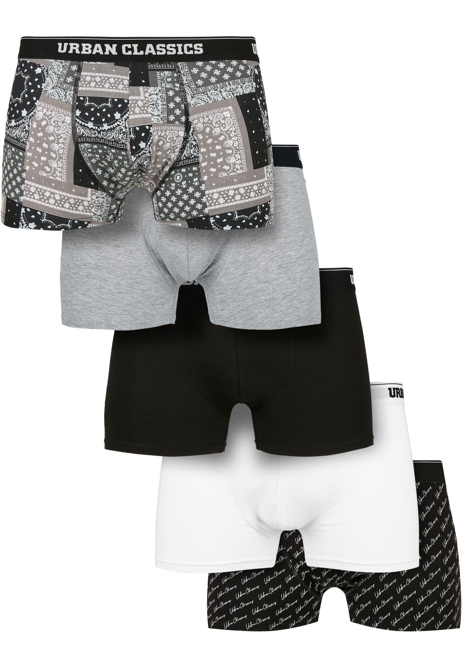 URBAN CLASSICS Boxershorts Herren Organic Boxer Shorts 5-Pack (1-St) grey/black/white