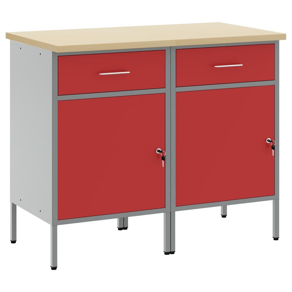 vidaXL Werkzeugschrank Werkbank mit Schubladen 2 Stk. Rot und Grau 100 x 55 x 85 cm (2-St)