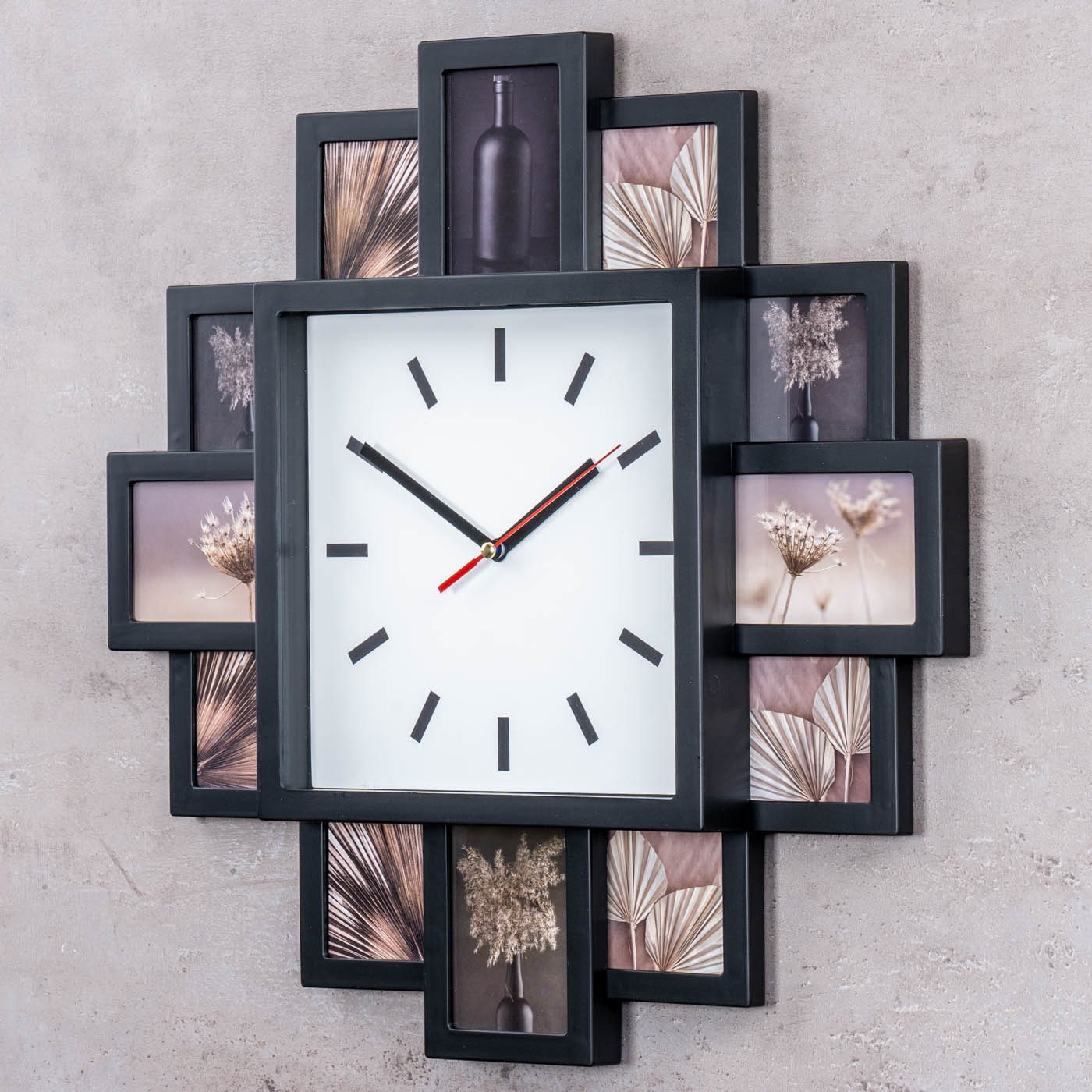 Levandeo® Bilderrahmen Collage, Fotouhr Wanduhr 12 Fotos schwarz - Bilderra günstig online kaufen