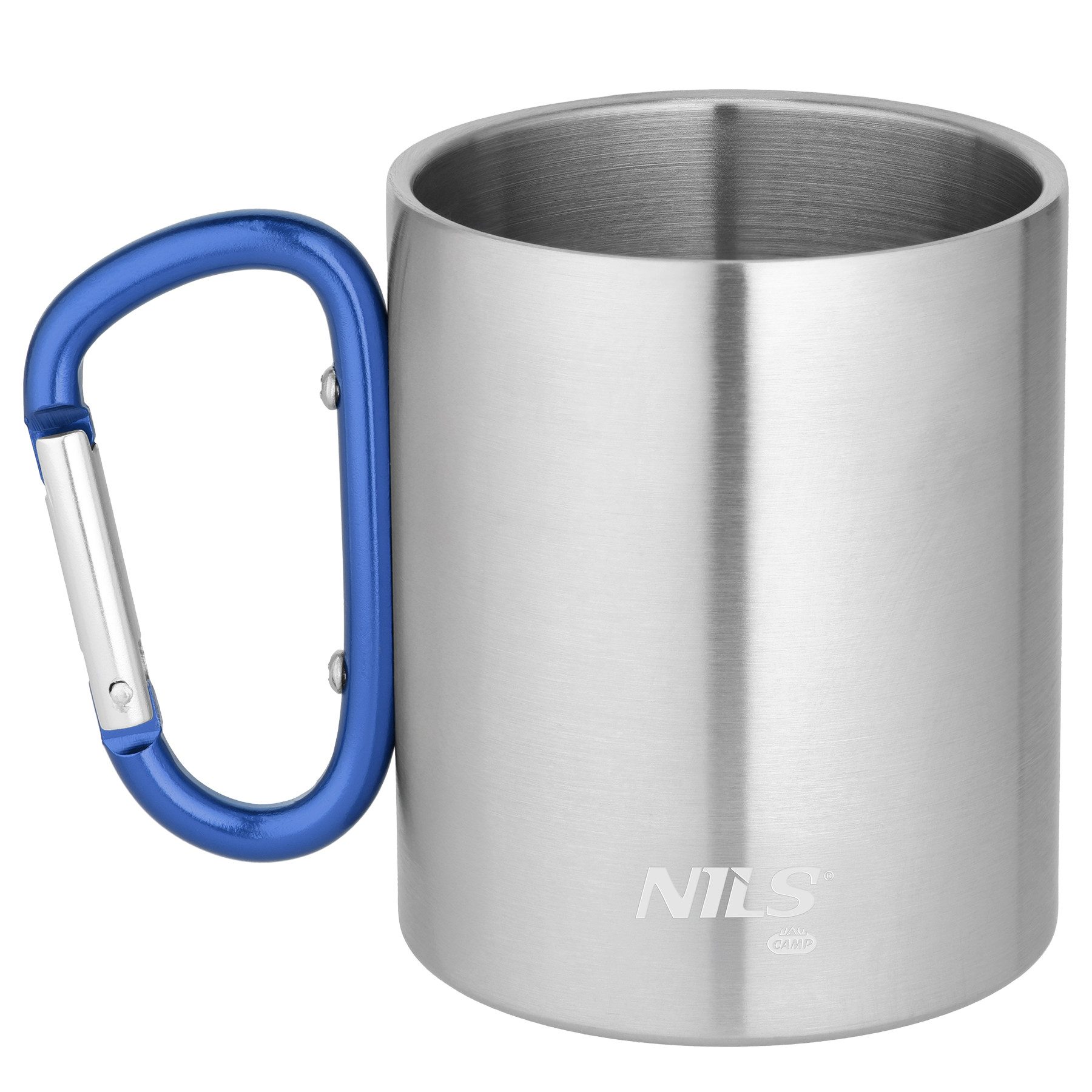 NILS CAMP Becher Campingbecher Edelstahlbecher Outdoorbecher, 1-tlg., Edelstahl, doppelwandig, Karabinerhaken, Edelstahl, 300 ml