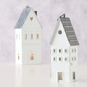 BOLTZE Kerzenlaterne »2tlg. Laterne LITTLE HOUSE weiß grau Lichterhaus Windlicht in Hausform (2 Größen)«