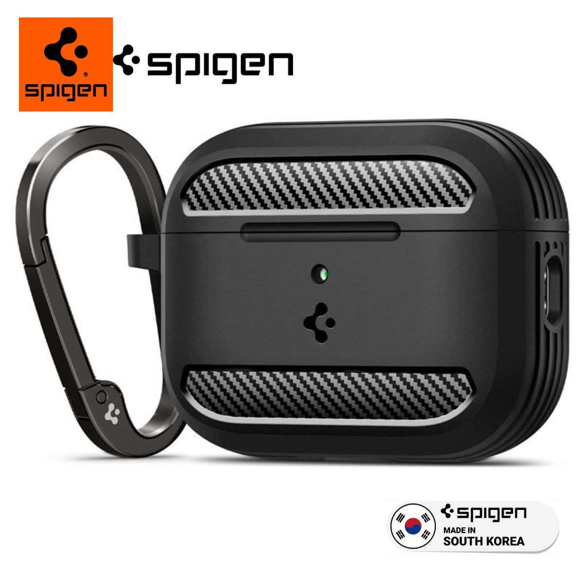 Spigen Kopfhörer-Schutzhülle für AirPods Pro 3 Hülle Case Cover Schutzhülle TPU mit Karabiner, Militärstandard, Carbon-Look, MagSafe, Stoßfest, Karabiner