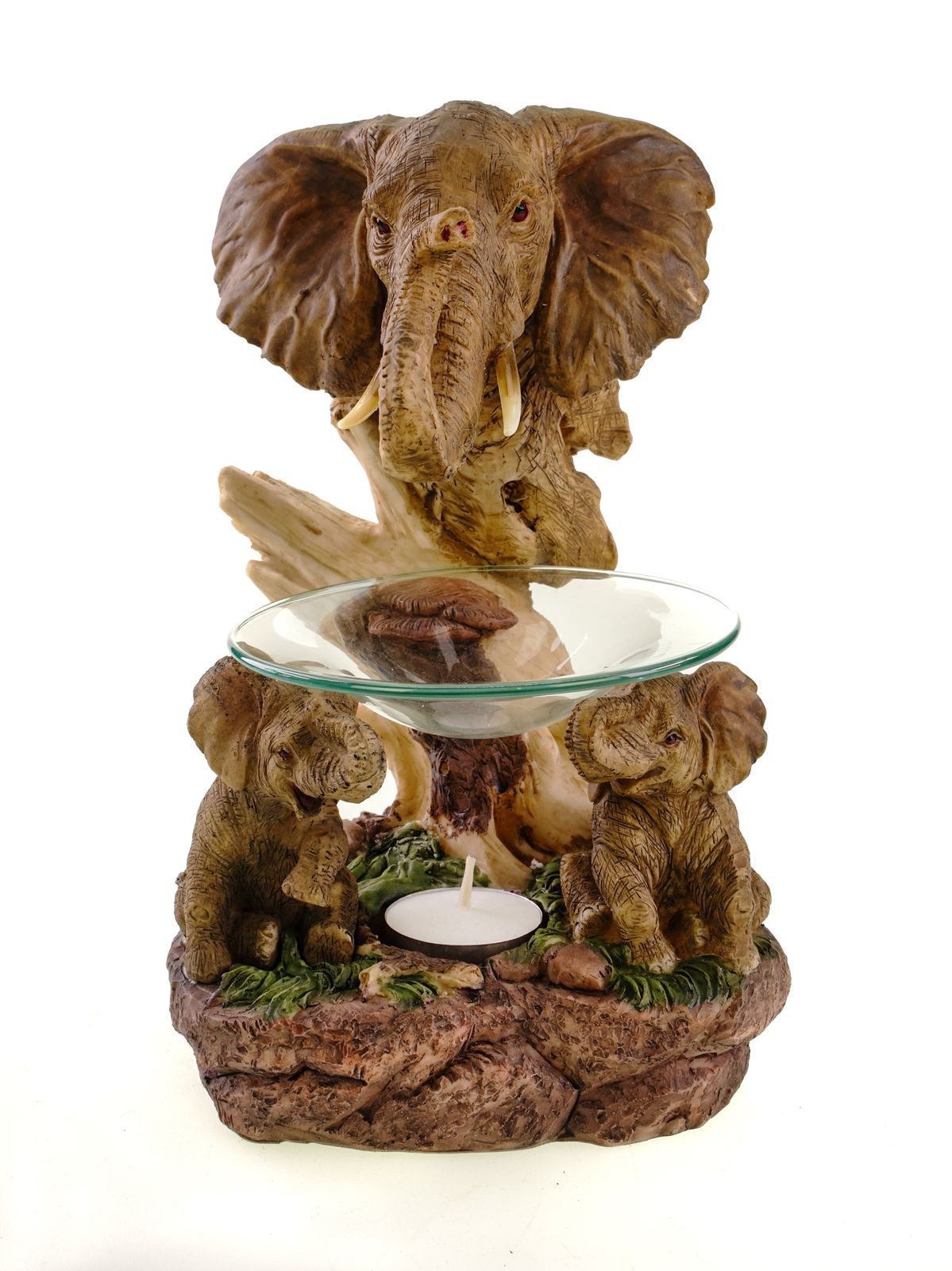 Kremers Schatzkiste Teelichthalter mit Tablett XXL Elefanten Duftlampe Figur Teelichthalter 24cm Elefantenfamilie