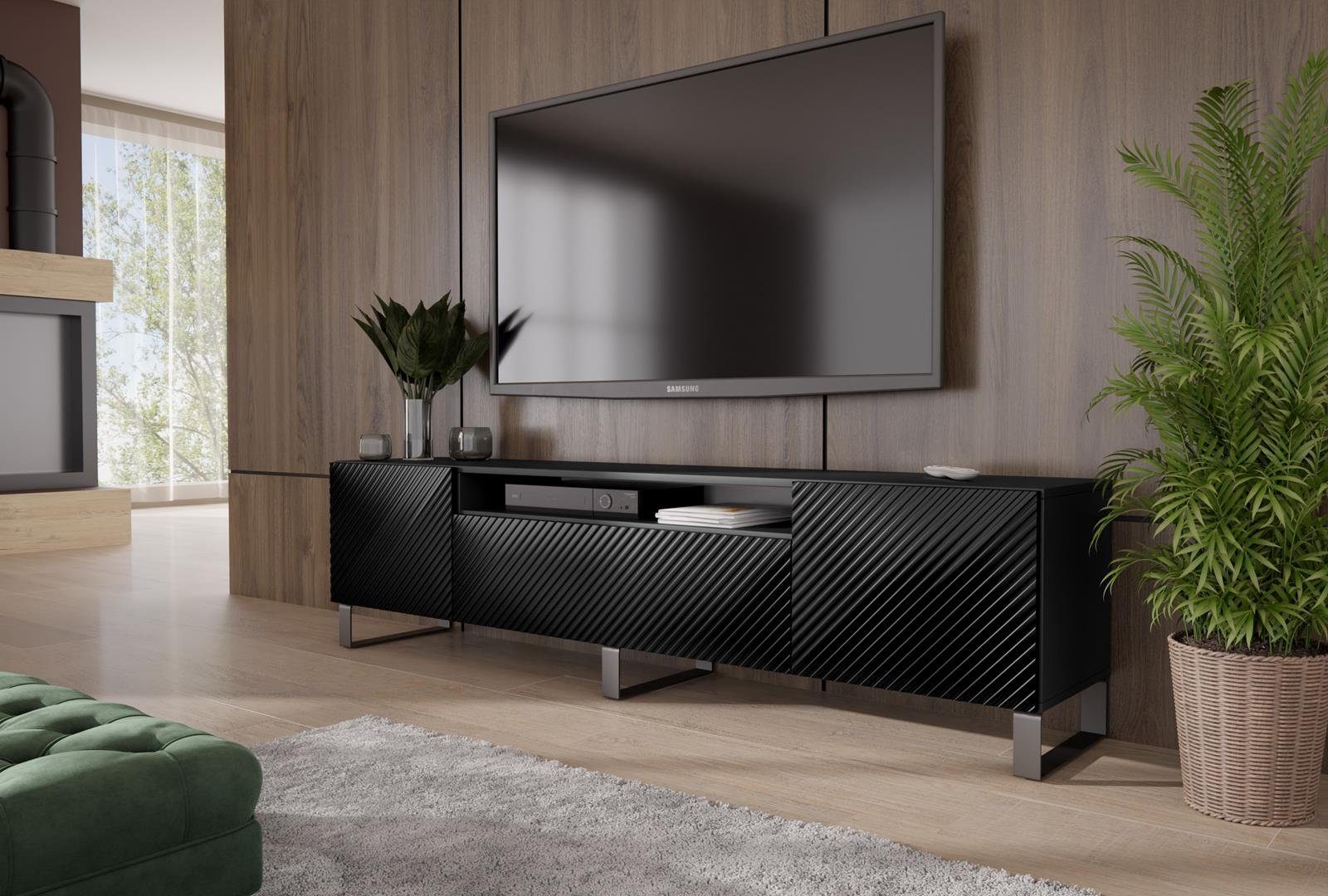 Lowboard RTV modernes Wohnzimmer, Schrank (weiß Kler / Beautysofa dreitürig Stil, im für schwarz) TV-Schrank