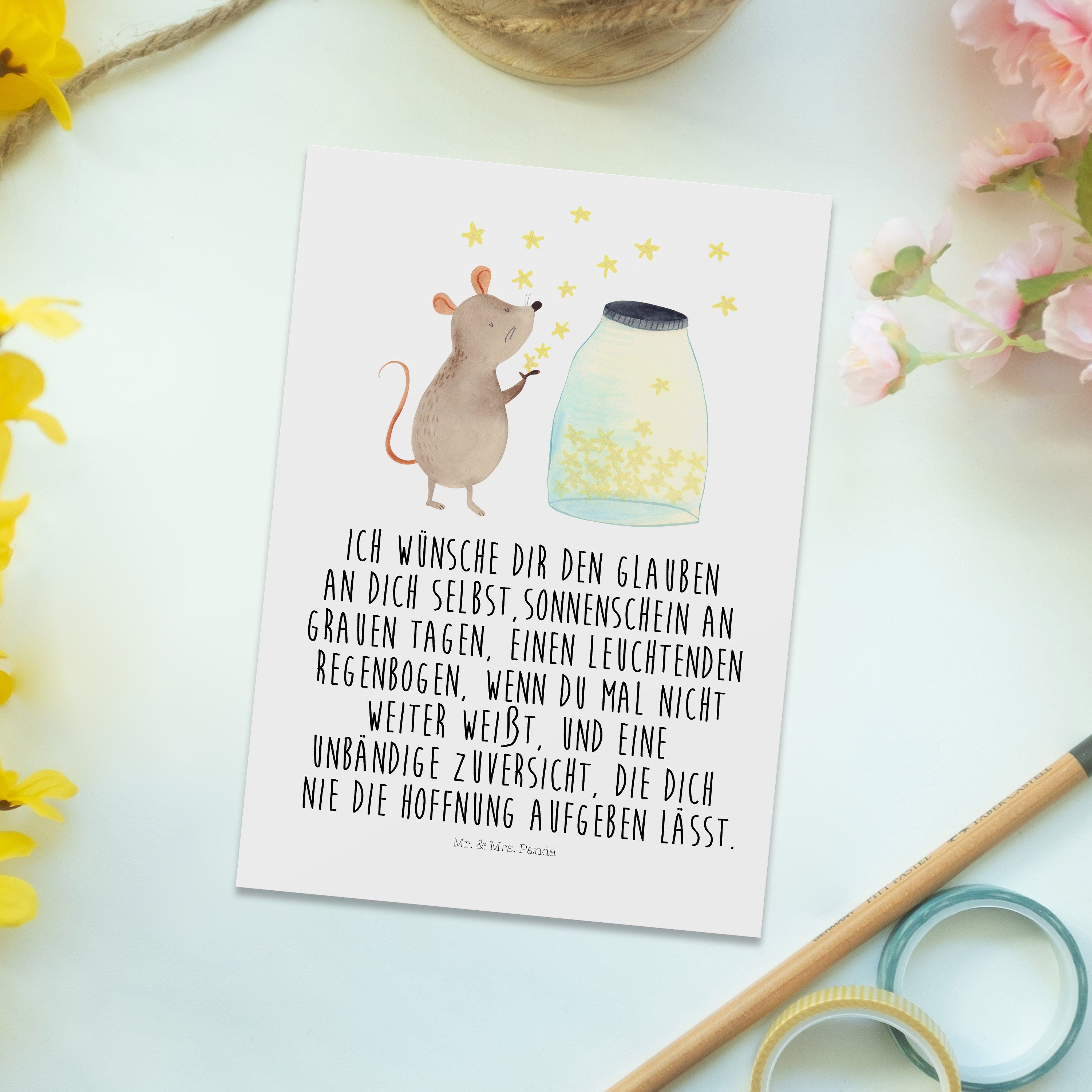 Mr. & Mrs. Panda - Geschenk, lustige Maus Postkarte Gute - Weiß Sterne Laune, Geburtsta Sprüche