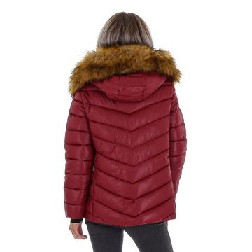 Ital-Design Winterjacke Damen Freizeit Kapuze (abnehmbar) Gefüttert Winterjacke in Weinrot