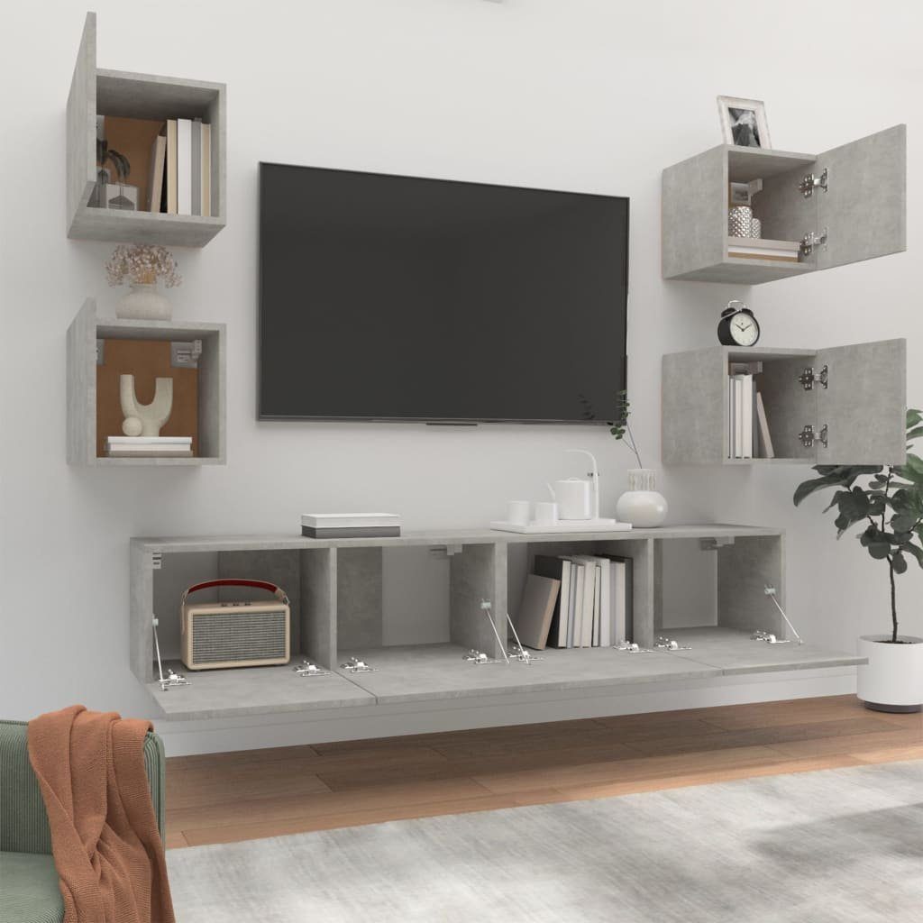 6-tlg. Holzwerkstoff furnicato Betongrau TV-Schrank-Set TV-Schrank