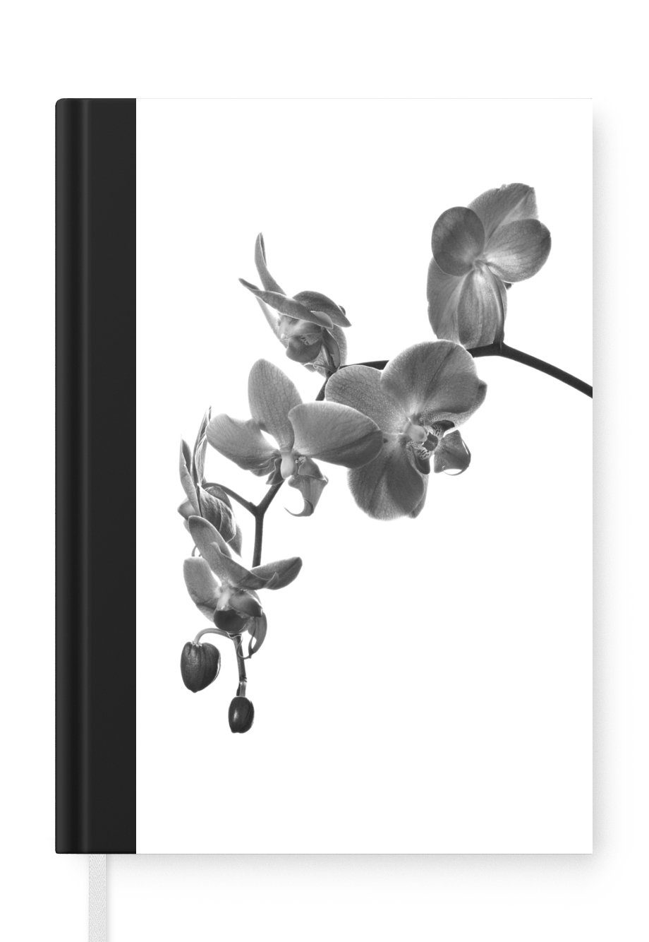 MuchoWow Notizbuch Orchidee vor weißem Hintergrund - schwarz und weiß, Journal, Merkzettel, Tagebuch, Notizheft, A5, 98 Seiten, Haushaltsbuch