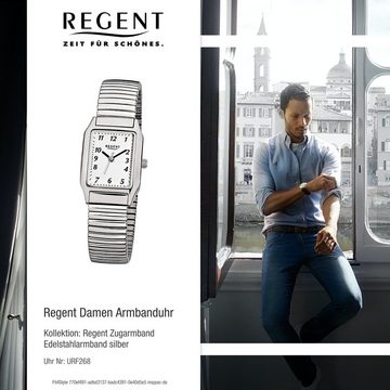 Regent Quarzuhr Regent Damen-Armbanduhr silber Analog F-268, Damen Armbanduhr eckig, klein (ca. 23x26mm), Edelstahlarmband
