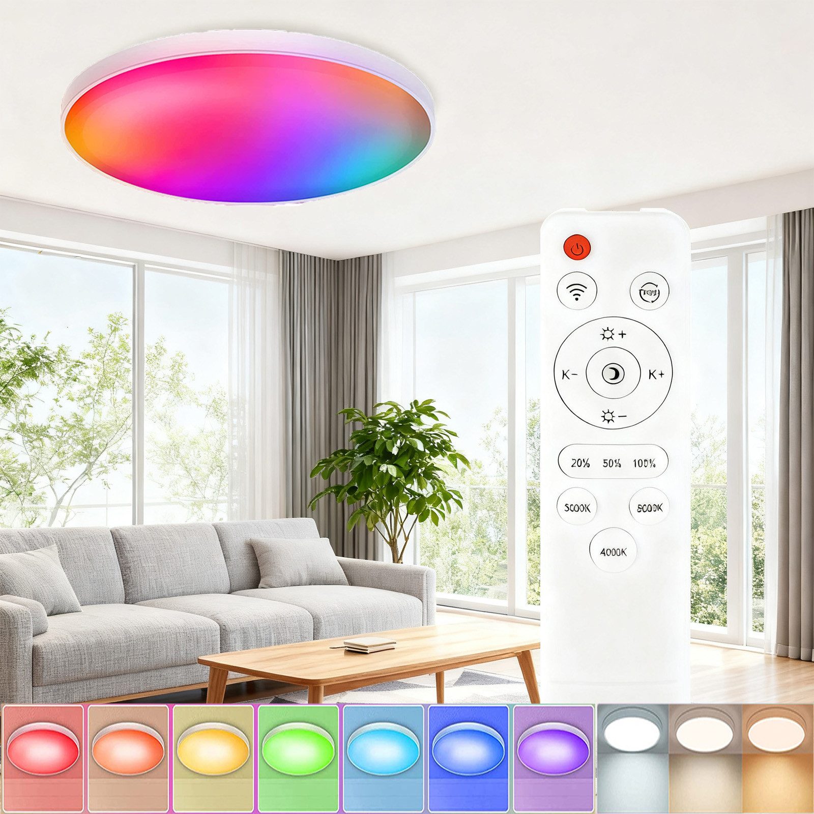 MUPOO LED Panel LED Deckenleuchten mit Fernbedienung, 24W, RGB, Speicherfunktion, LED Pendelleuchte 3000K-6000k Deckenlampe 30cm Dimmbare