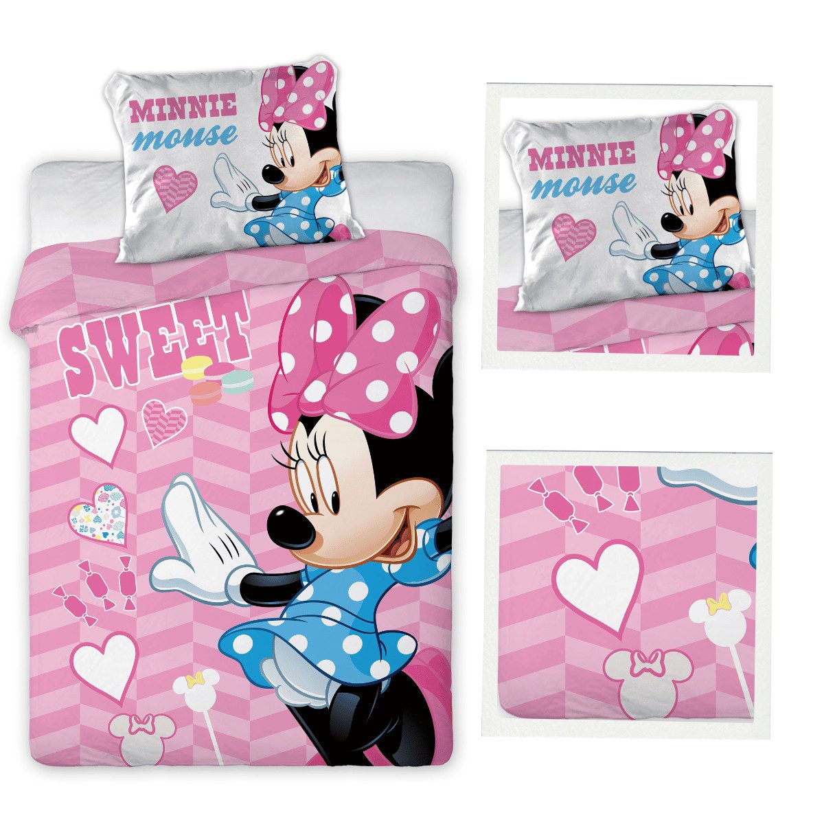 Disney Baby Babybettwäsche Disney Minnie Maus Babybettwäsche 100x135 cm Baumwolle Wende-Bettbezug, Renforce, 2 teilig, Wendebettwäsche, 100% Baumwolle