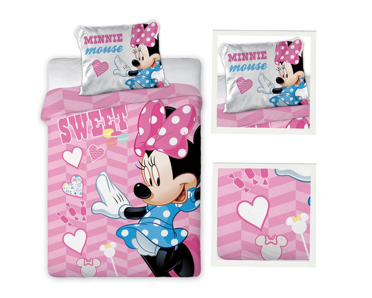 Disney Baby Babybettwäsche Disney Minnie Maus Babybettwäsche 100x135 cm Baumwolle Wende-Bettbezug, Renforce, 2 teilig, Wendebettwäsche, 100% Baumwolle