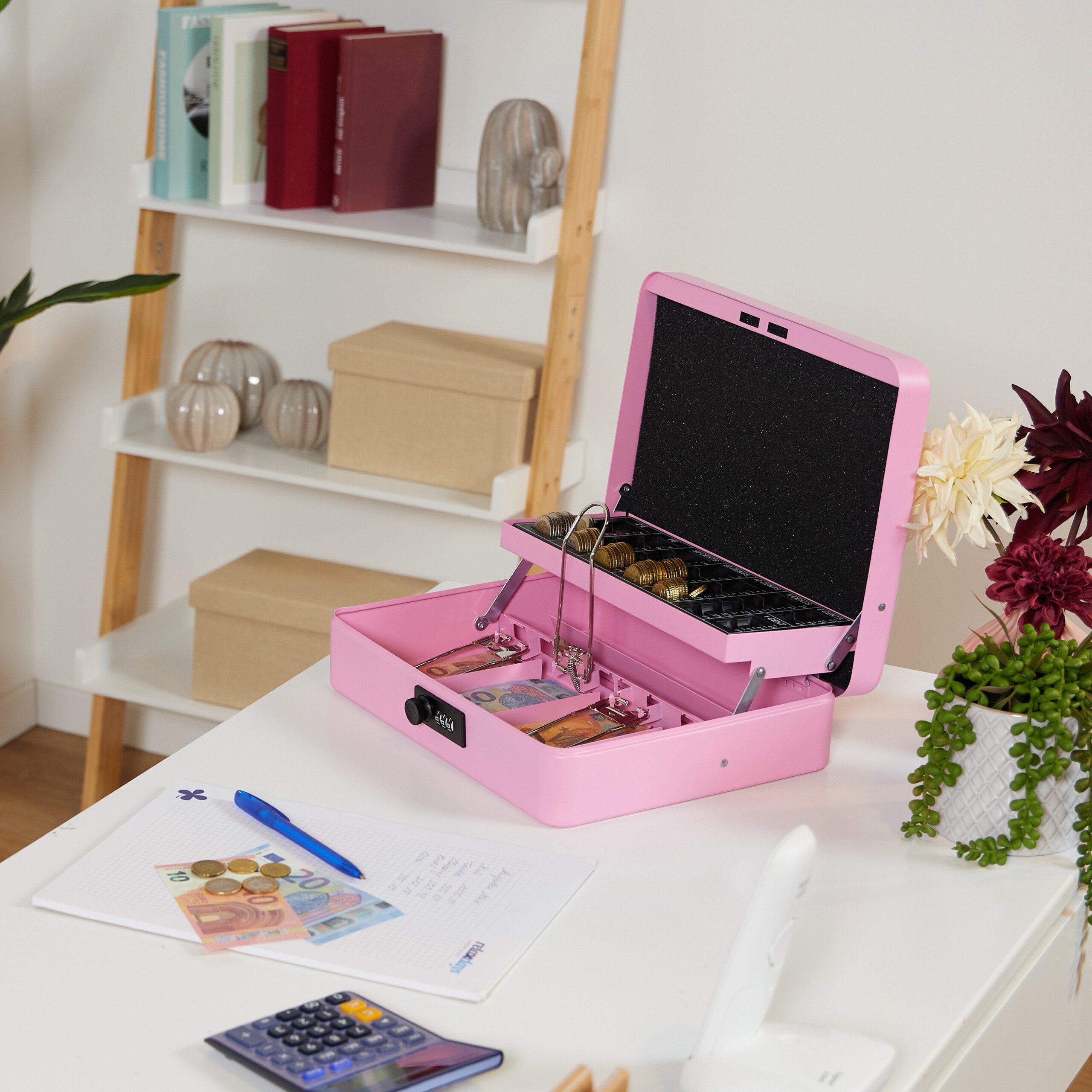 relaxdays Geldkassette Zahlenkombination Euro, Pink