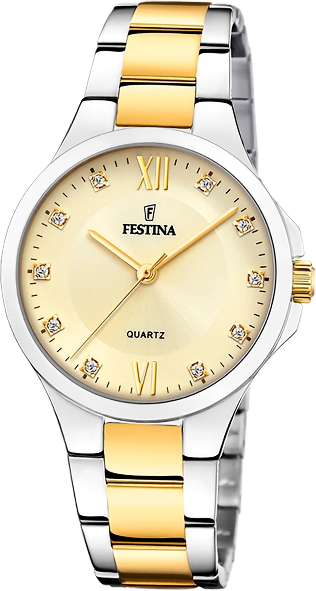 Festina Quarzuhr Festina Damenuhr Boyfriend, (Analoguhr), Damen Armbanduhr rund, Edelstahlarmband silber, gold, Casual